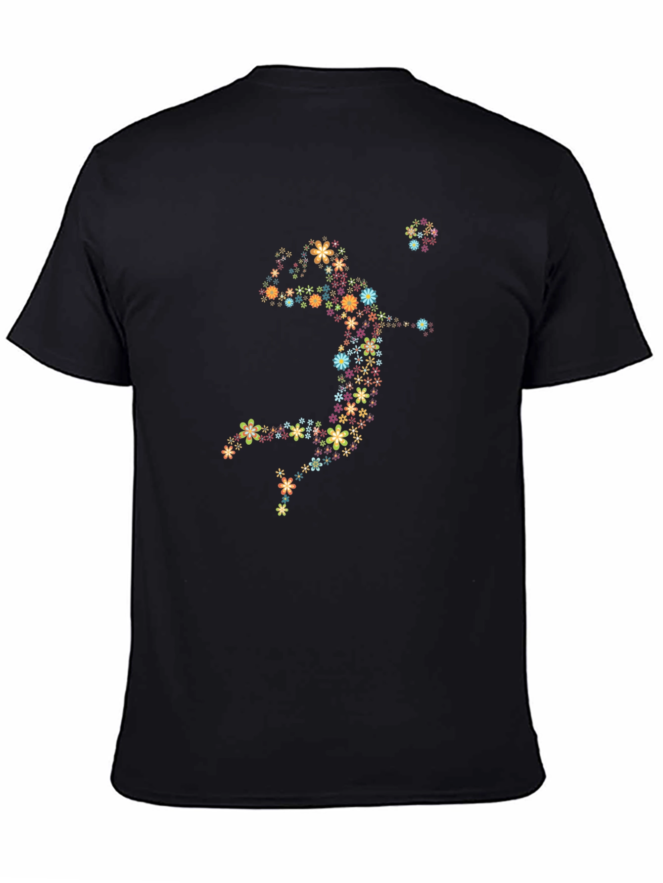 Black Floral Volleyball Player Graphic Tee - Black Cotton Shirt view 4