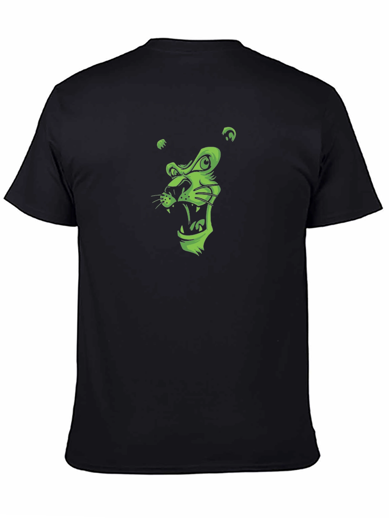 Black Men's Black T-Shirt with Green Lion Graphic view 4