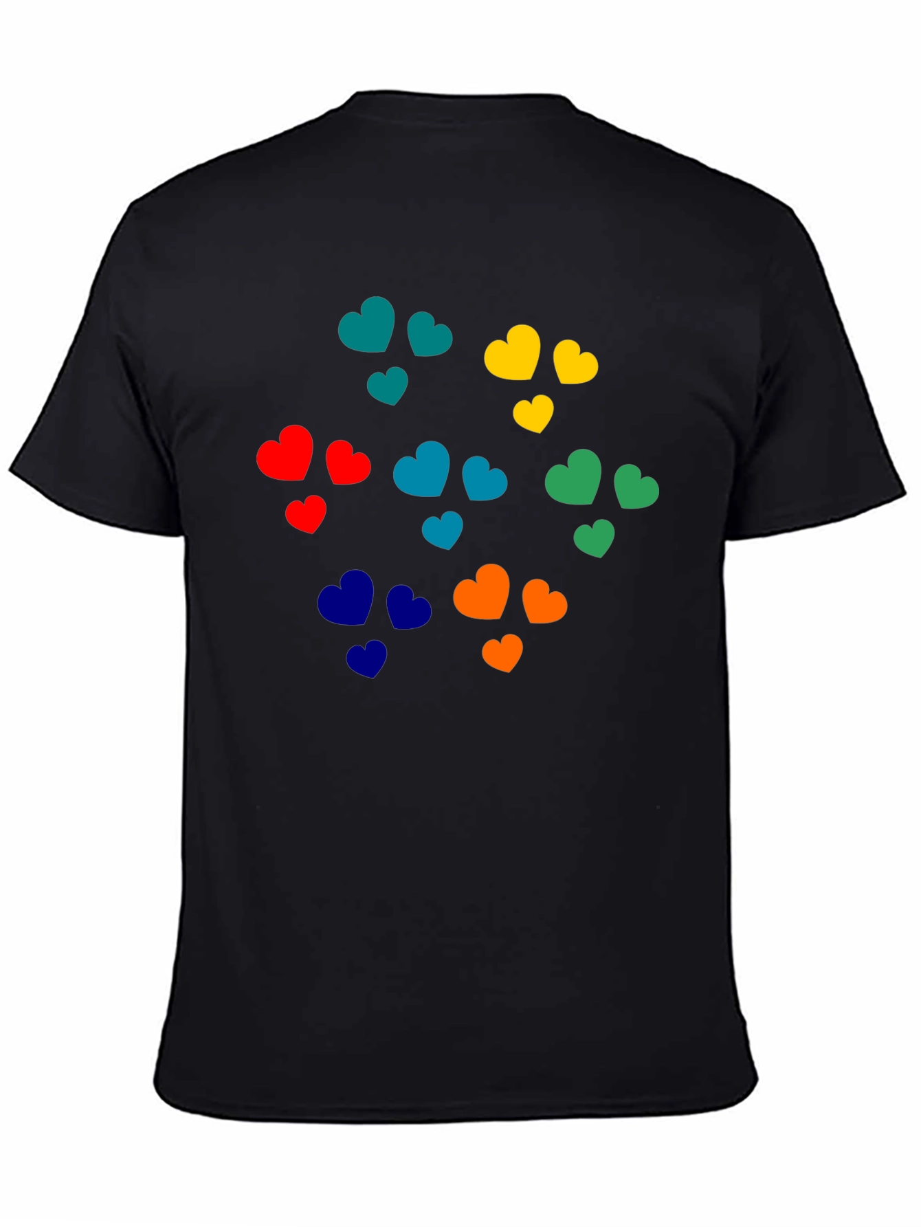 Black Colorful Hearts Graphic Black T-Shirt view 4
