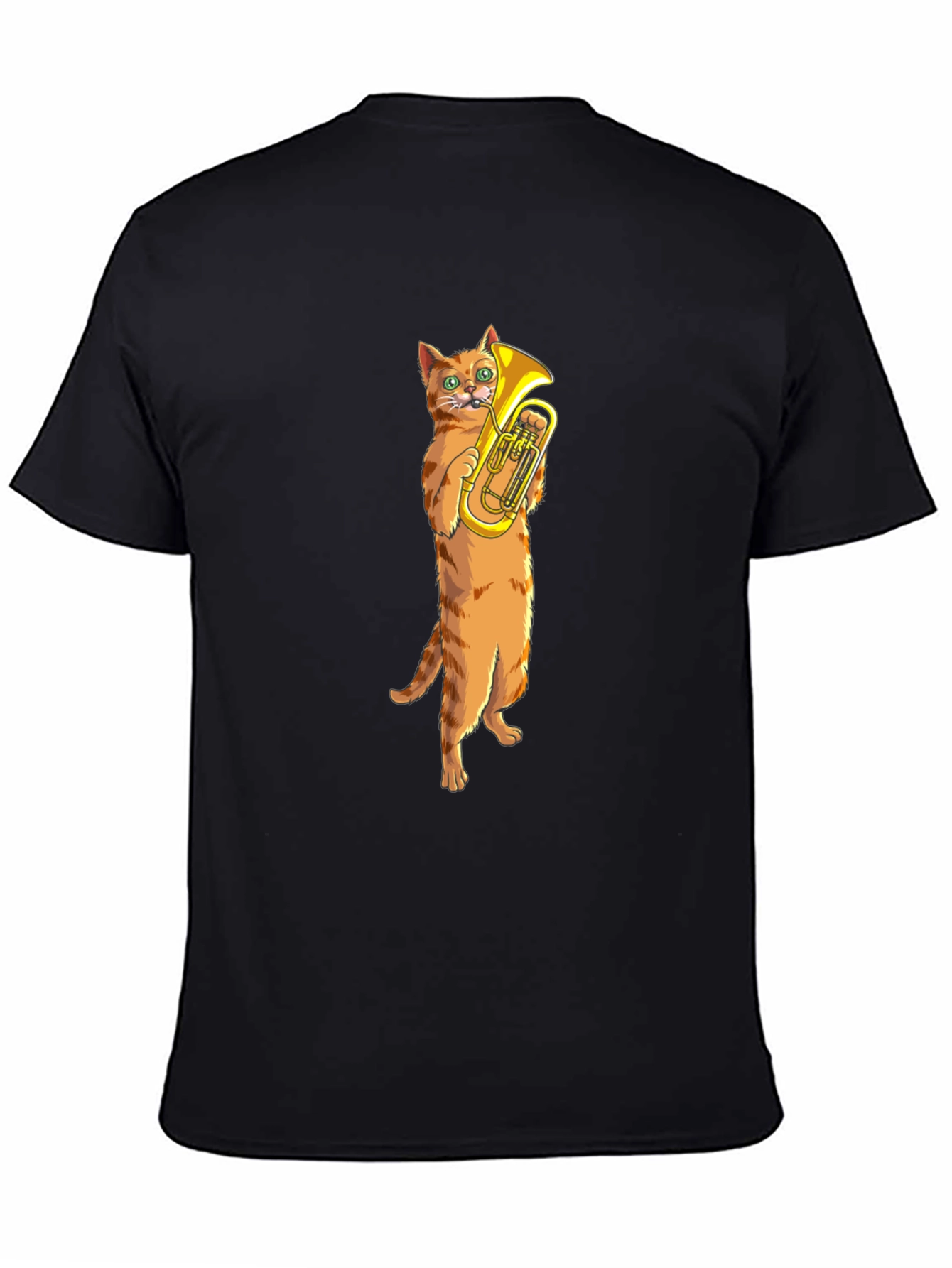 Black Cat Tuba Player Black T-Shirt view 4