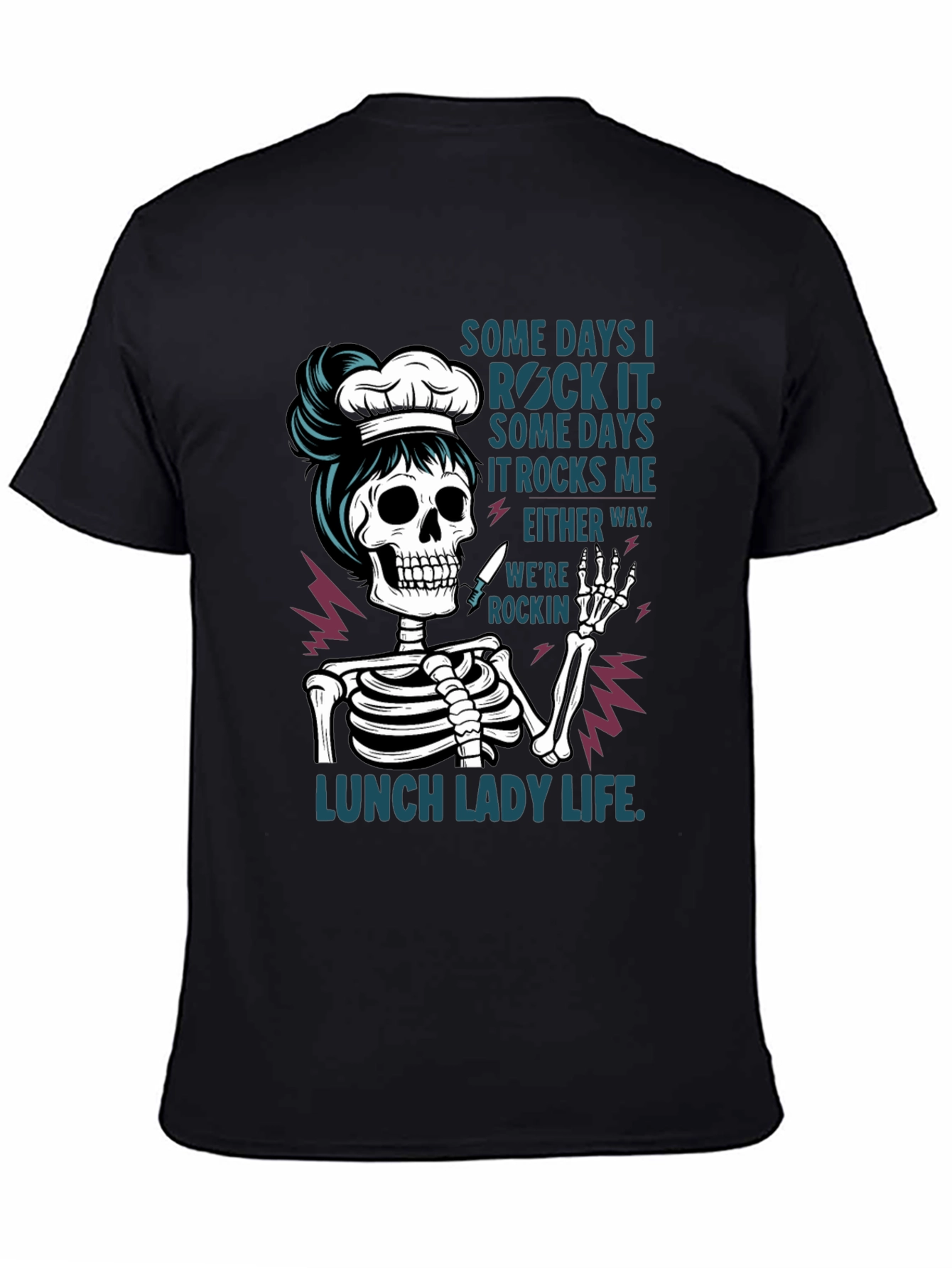 Black Lunch Lady Skeleton T-Shirt - Rockin' Life Tee view 4