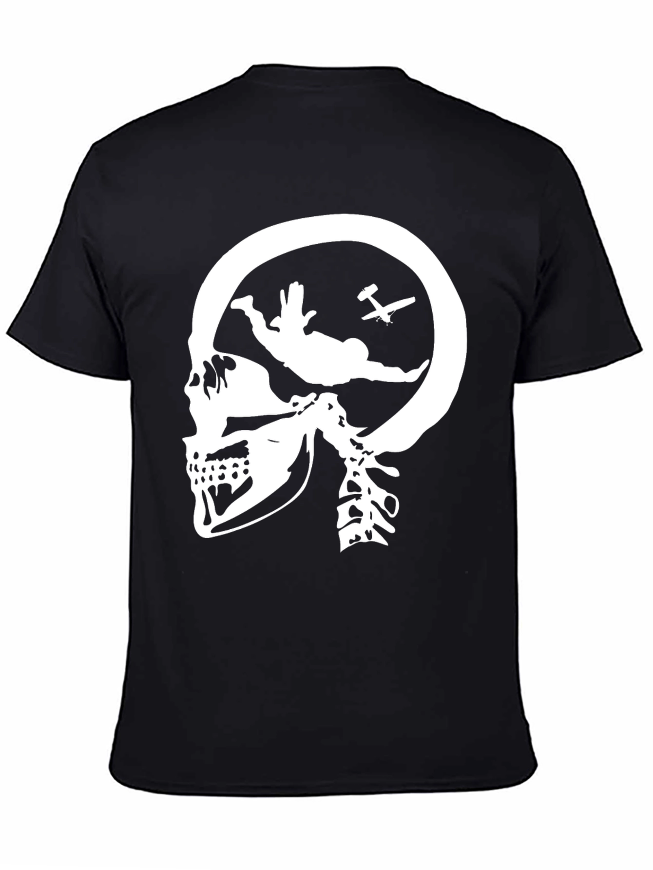 Black Skull Skydiving T-Shirt - Black Graphic Tee view 4