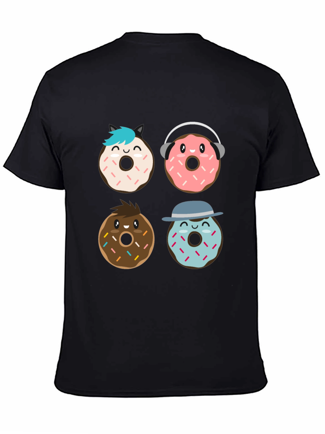 Black Donut Cartoon Graphic Black T-Shirt view 4