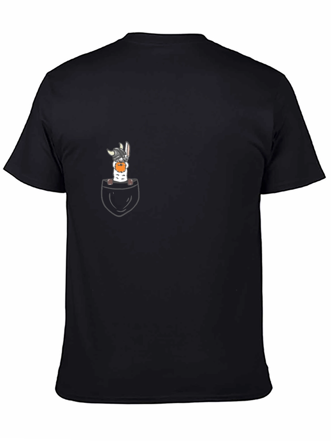 Black Funny Llama Viking Pocket Print T-Shirt view 4