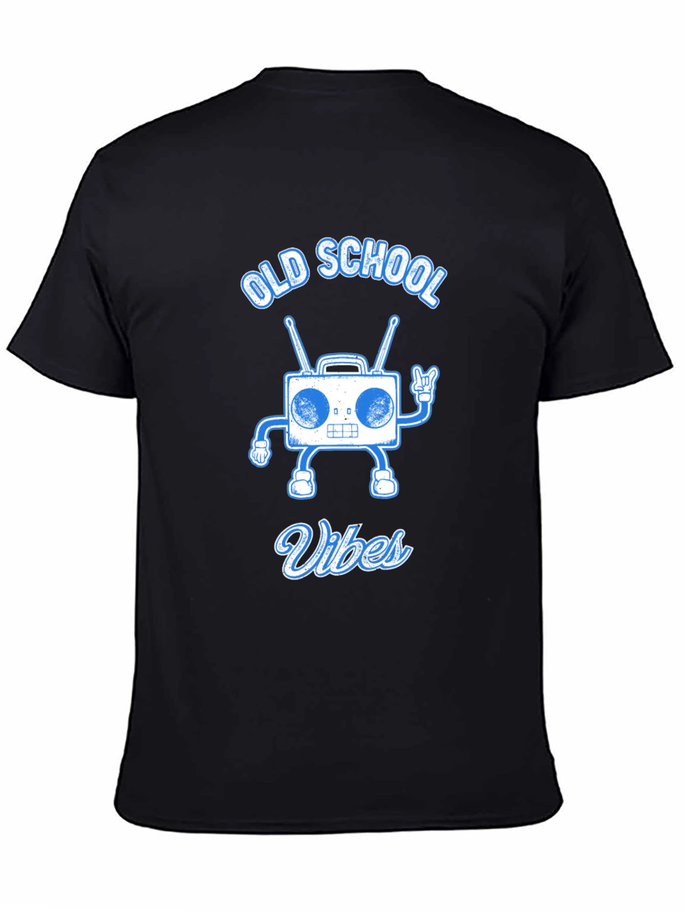 Black Old School Vibes Graphic Tee - Retro Radio Design view 4