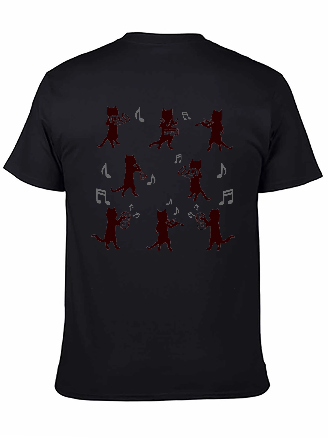 Black Musical Cats Black T-Shirt - Band of Cats Design view 4