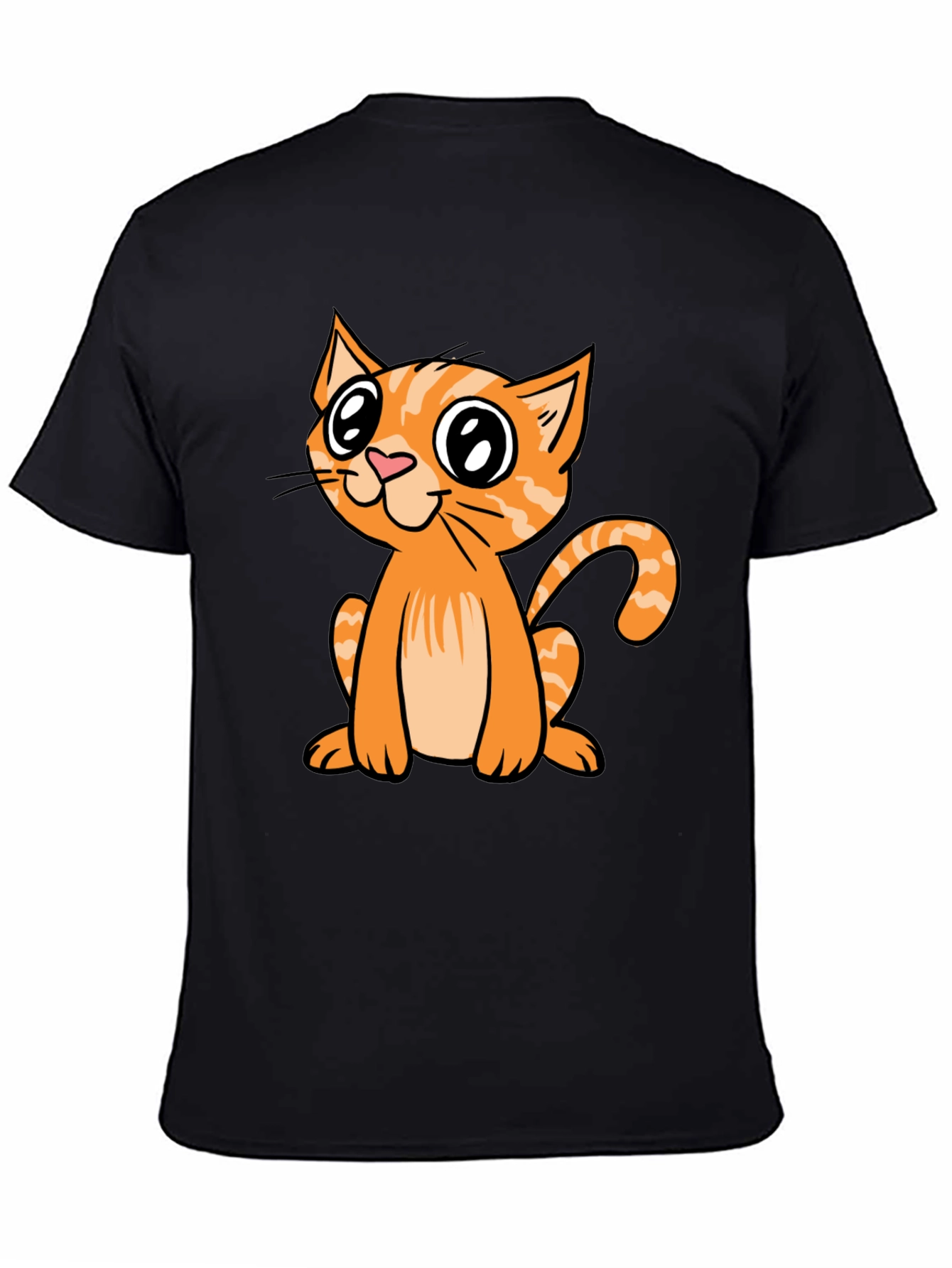 Black Cute Cartoon Cat Black T-Shirt view 4
