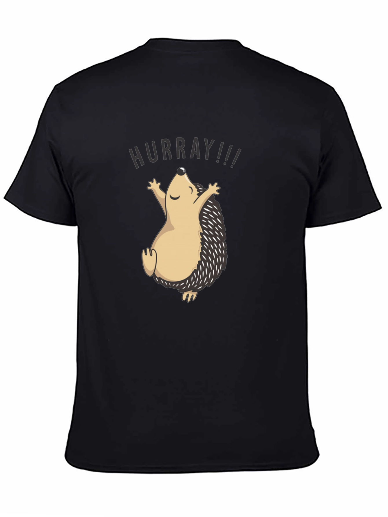Black HURRAY Hedgehog T-Shirt - Unisex Black Tee view 4