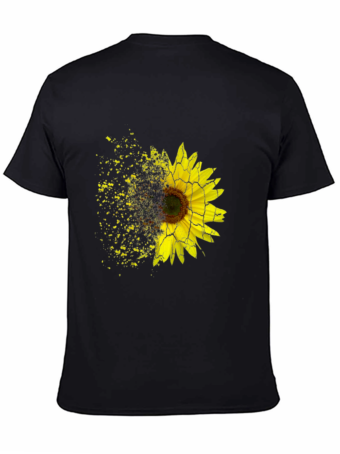 Black Sunflower Shatter Print Black T-Shirt view 4