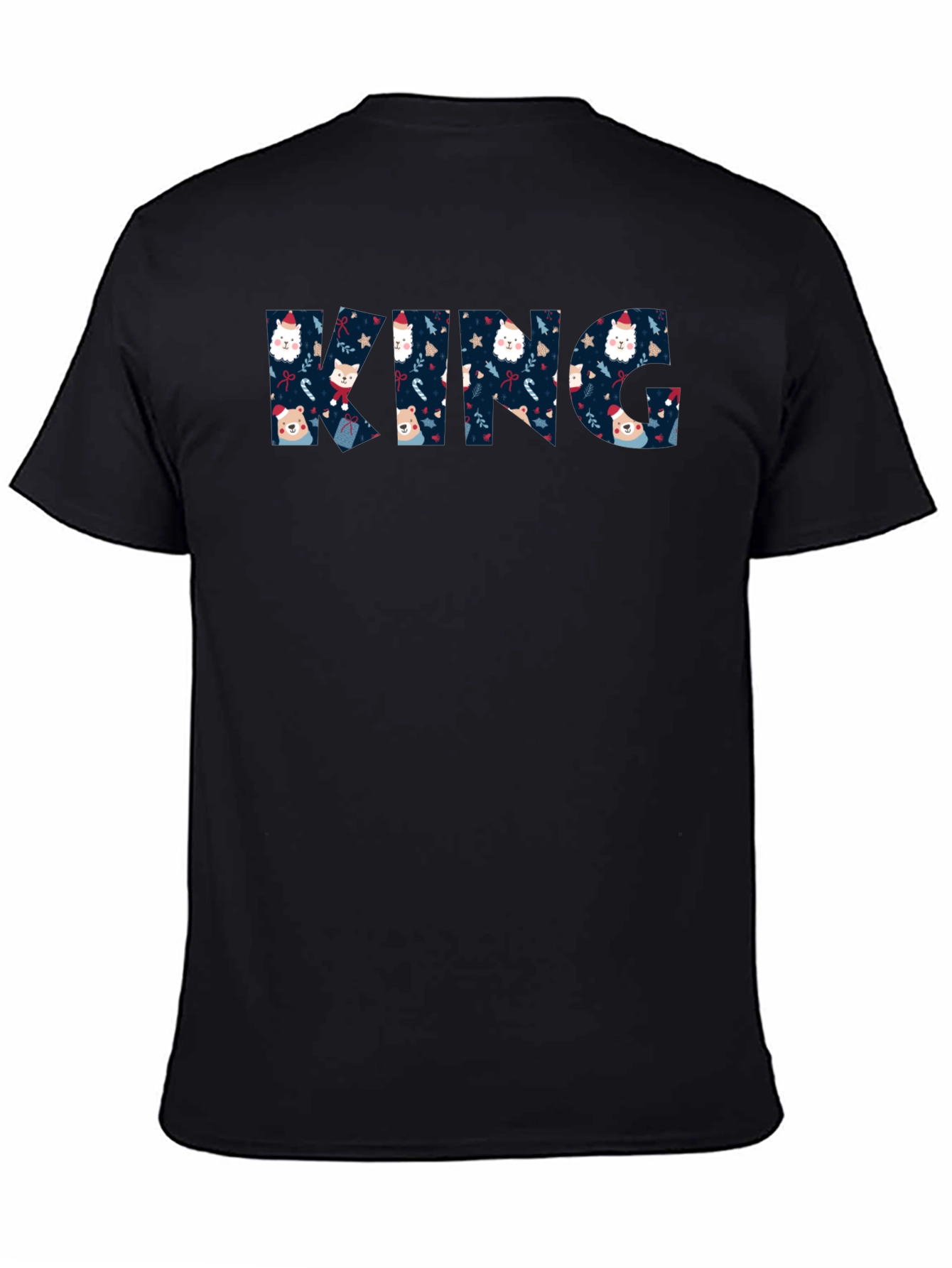 Black King Christmas Pattern Crew Neck T-Shirt view 4