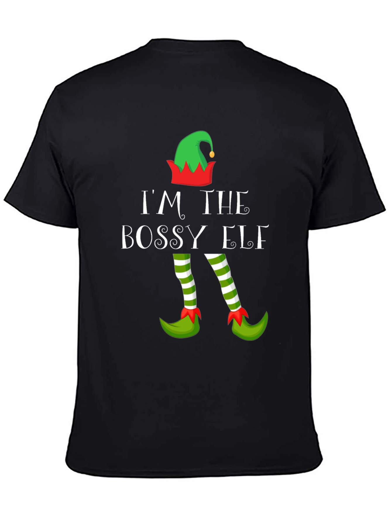 Black I'm the Bossy Elf Christmas T-Shirt view 4