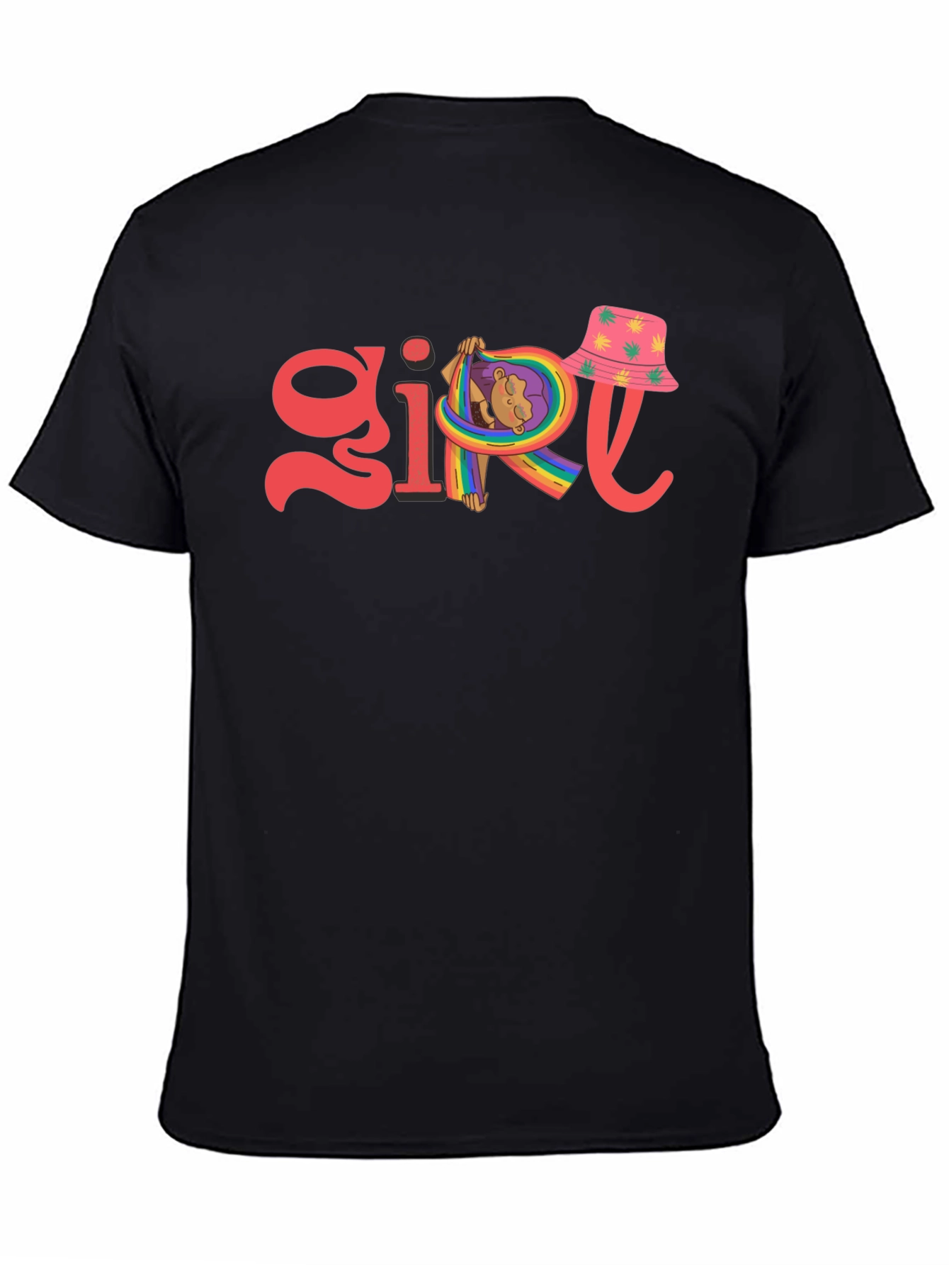 Black Girl Rainbow Graphic Tee - Black Cotton Blend view 4