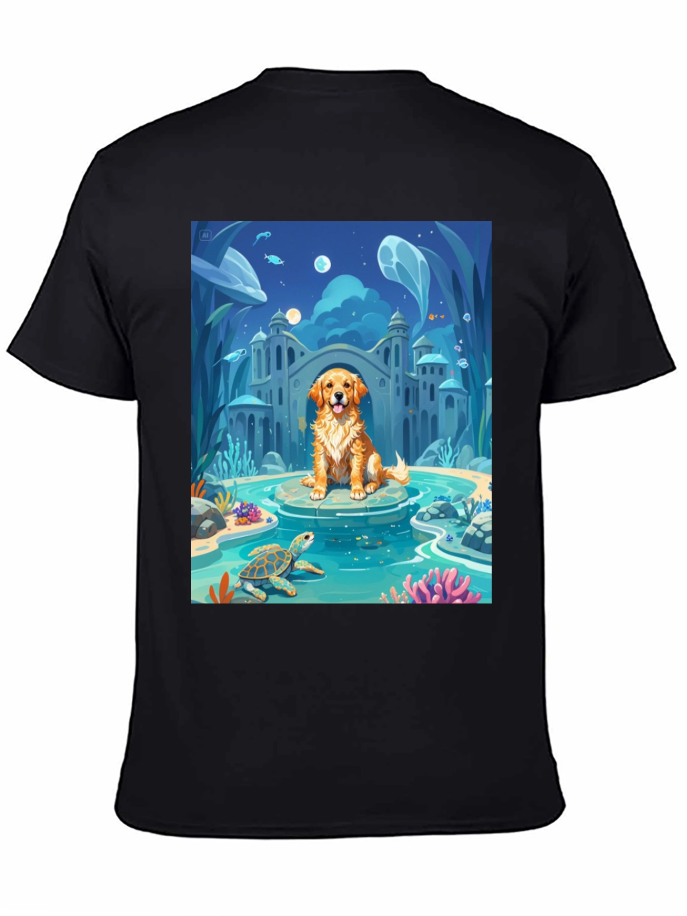 Black Underwater Dog Cartoon Graphic Tee view 4