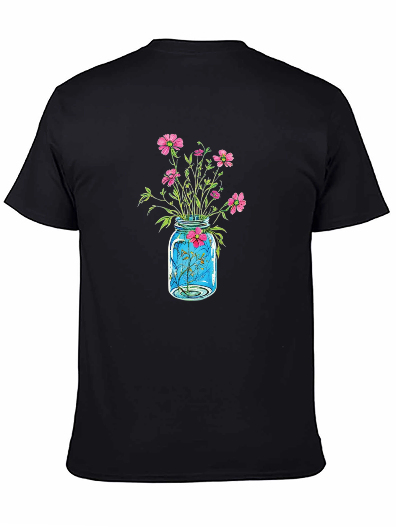 Black Floral Jar Graphic Tee - Black Casual Shirt view 4