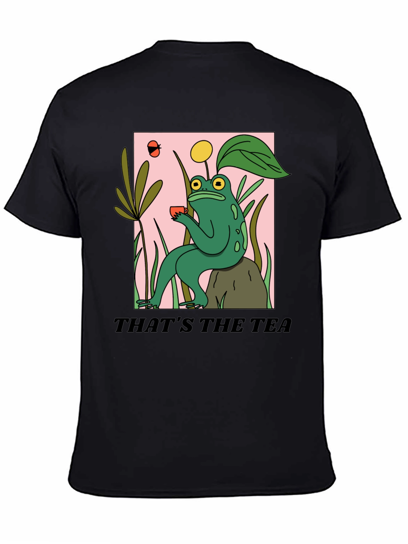 Black Frog Sipping Tea T-Shirt - "That's The Tea" Funny Graphic Tee view 4