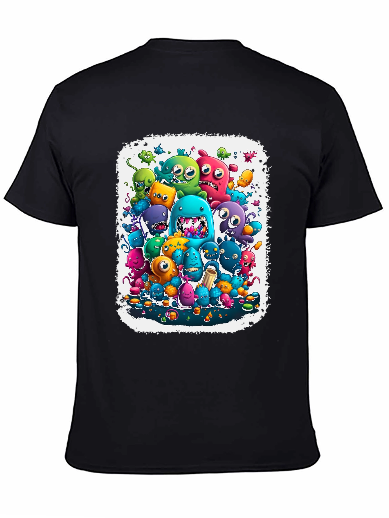 Black Monster Mash Tee: Colorful Cartoon Graphic Print view 4