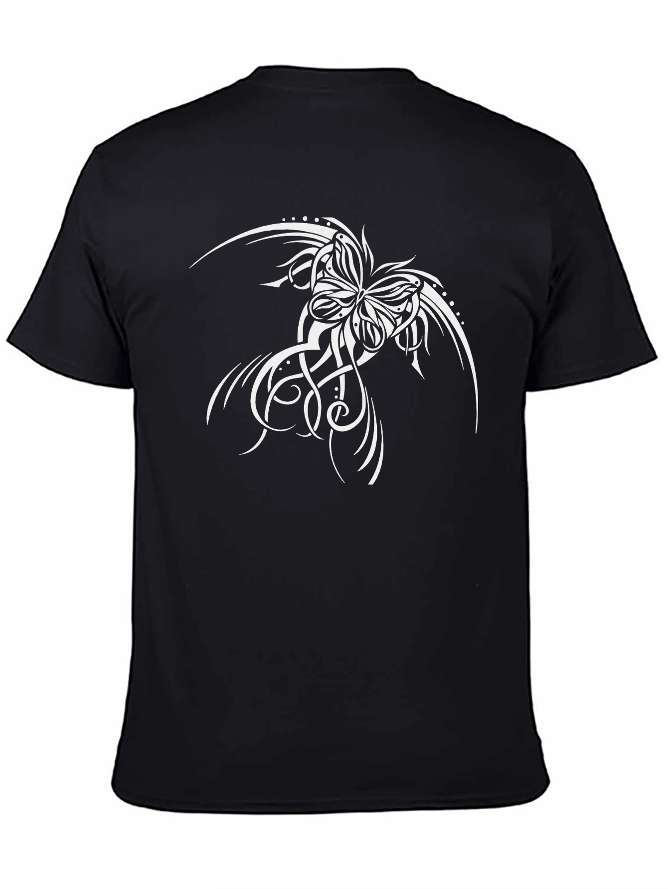 Black T-Shirt with Butterfly Tattoo Design - 4