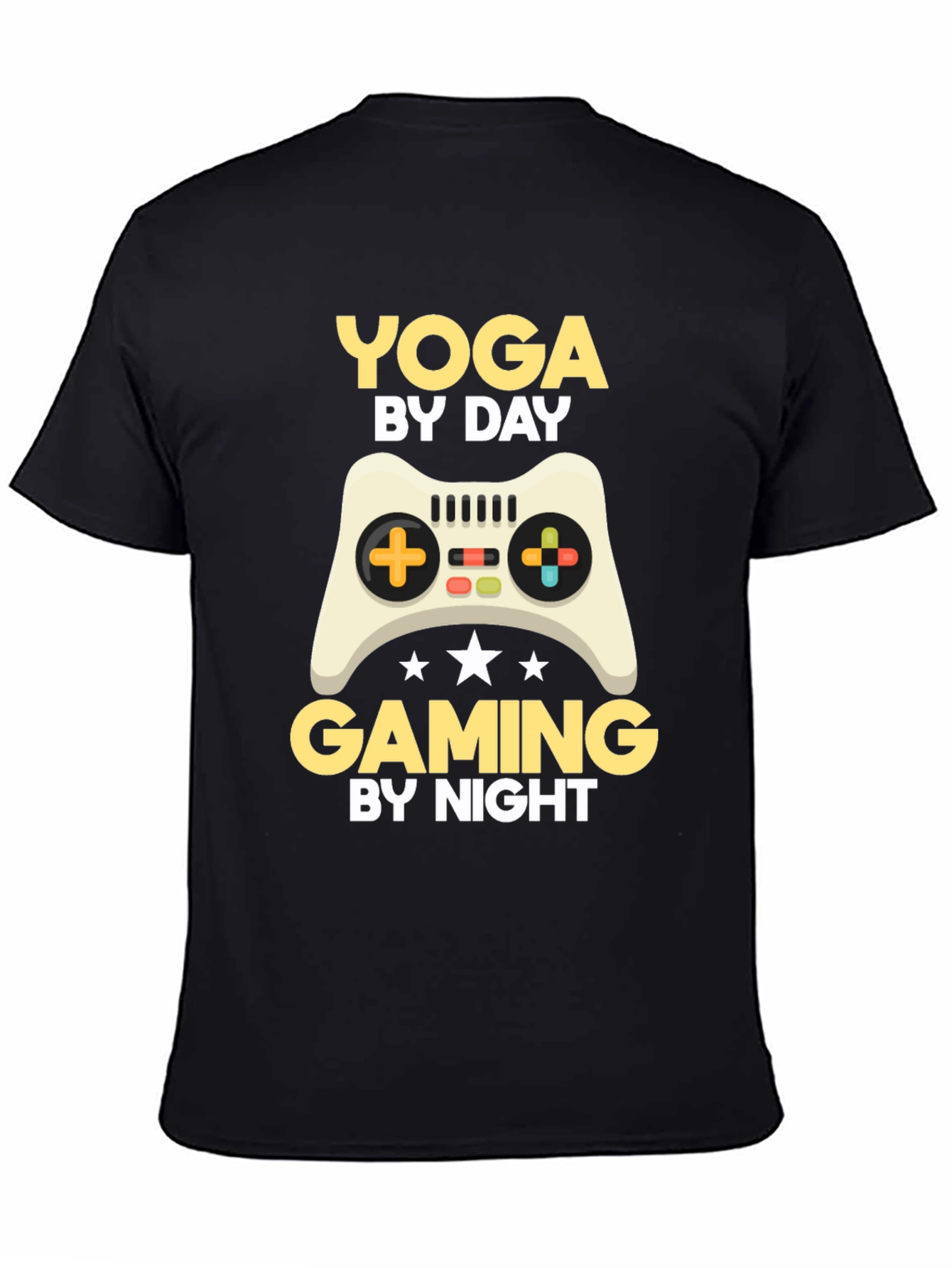 Black Yoga By Day, Gaming By Night T-Shirt view 4