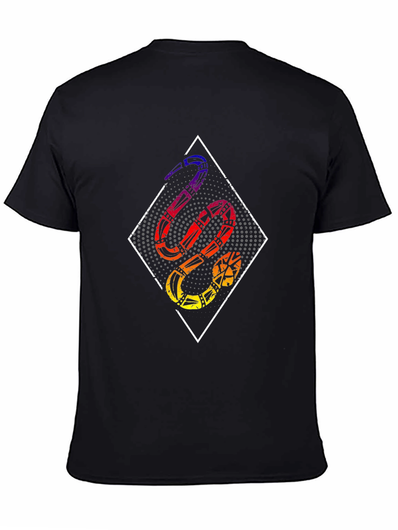 Black Geometric Snake Graphic Black T-Shirt view 4