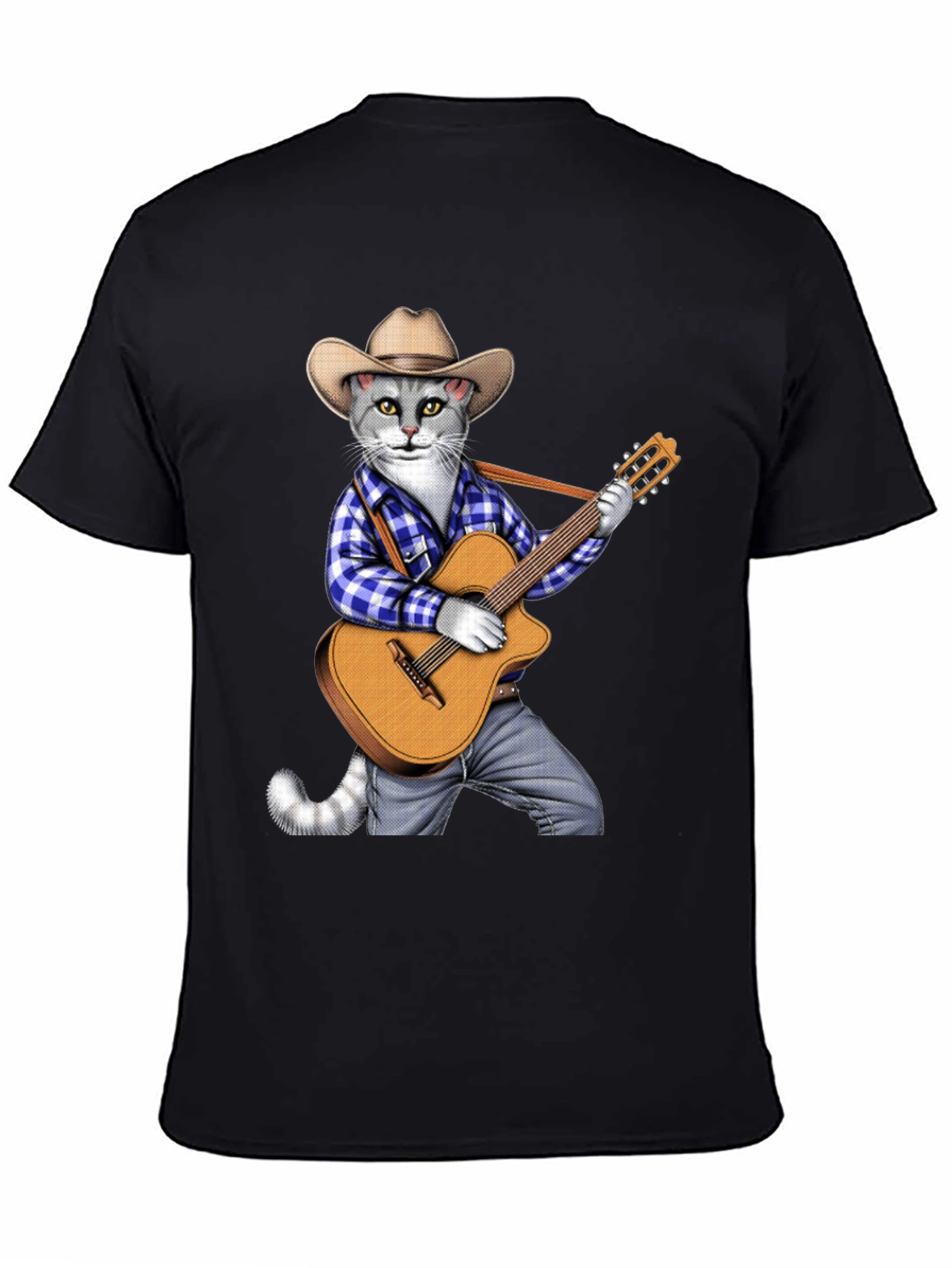 Black Cool Cat Guitarist Graphic Tee view 4