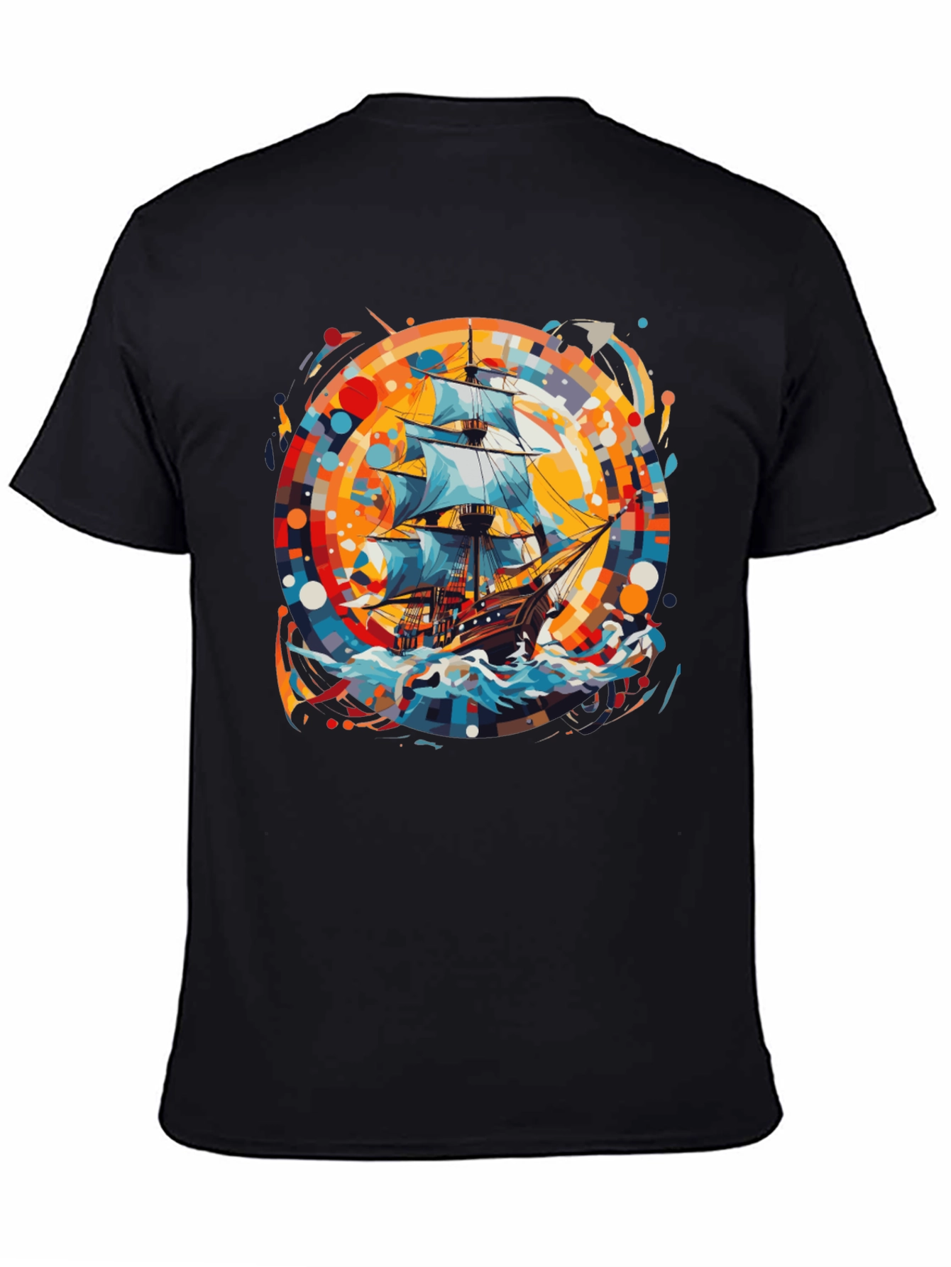 Black Nautical Adventure Tee: Ship Graphic Black Cotton Shirt view 4