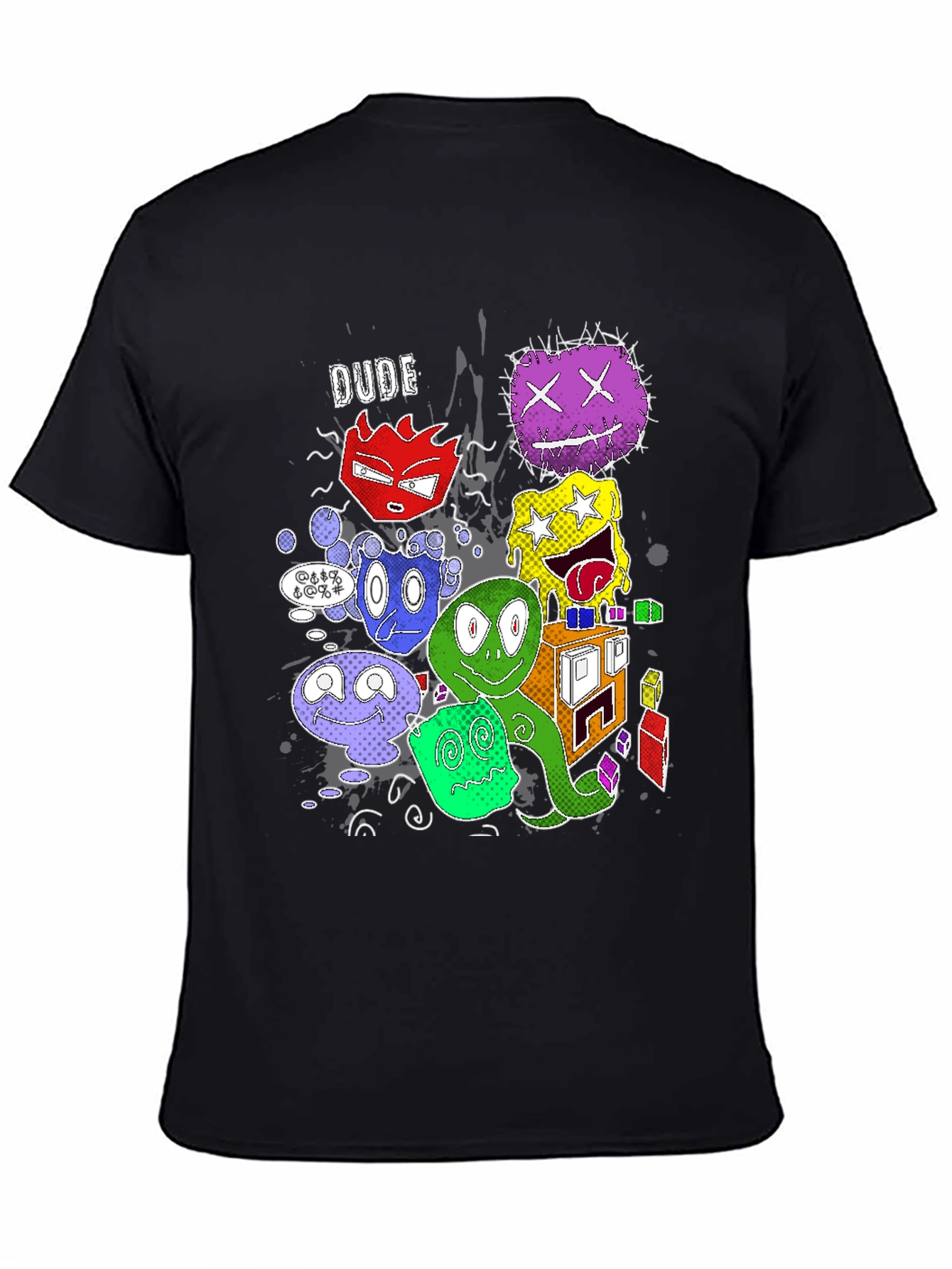 Black Cartoon Monster Graphic Black T-Shirt view 4