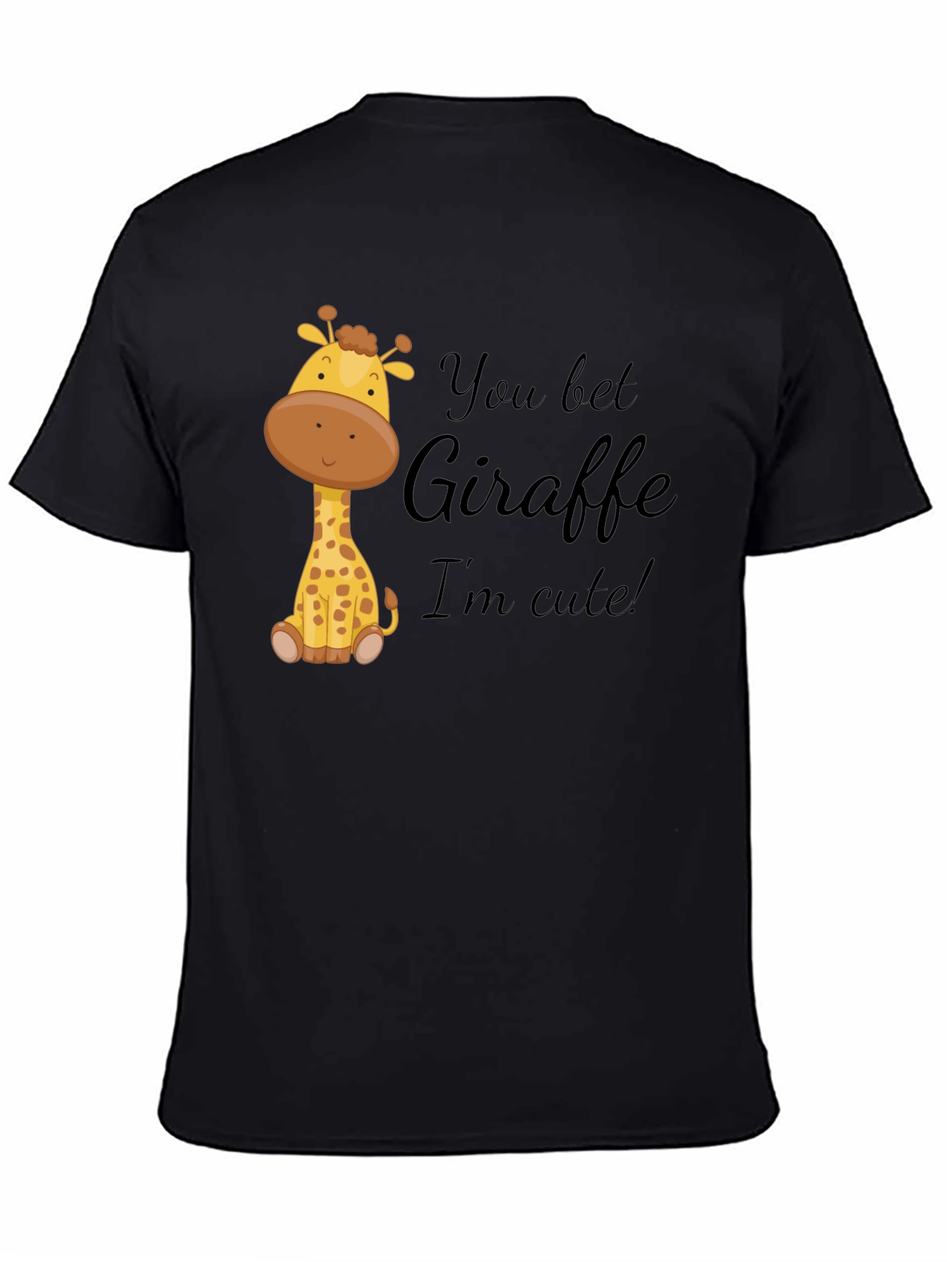Black You Bet Giraffe I'm Cute! Black Cotton Tee view 4