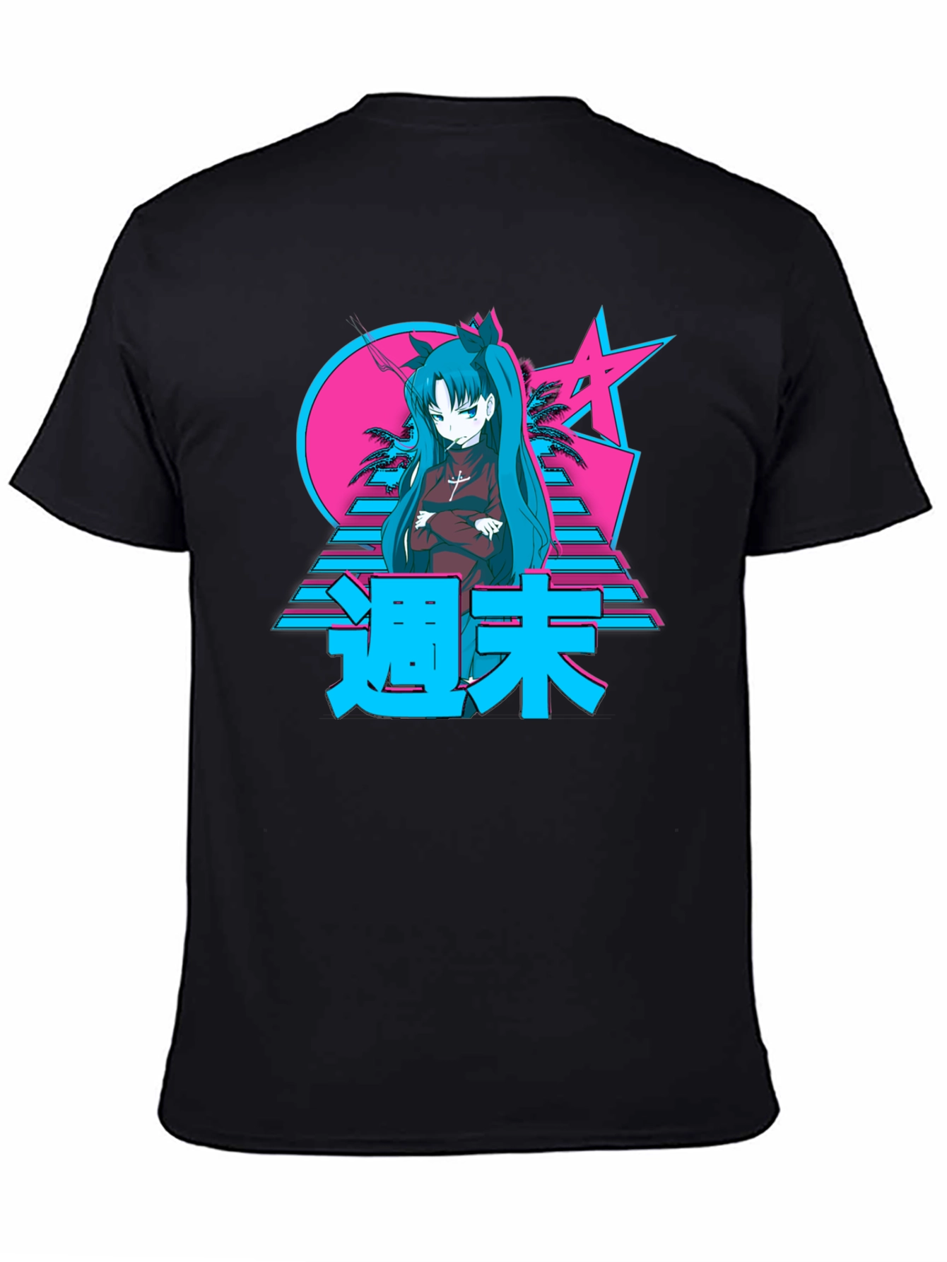 Black Retro Anime Graphic T-Shirt view 4