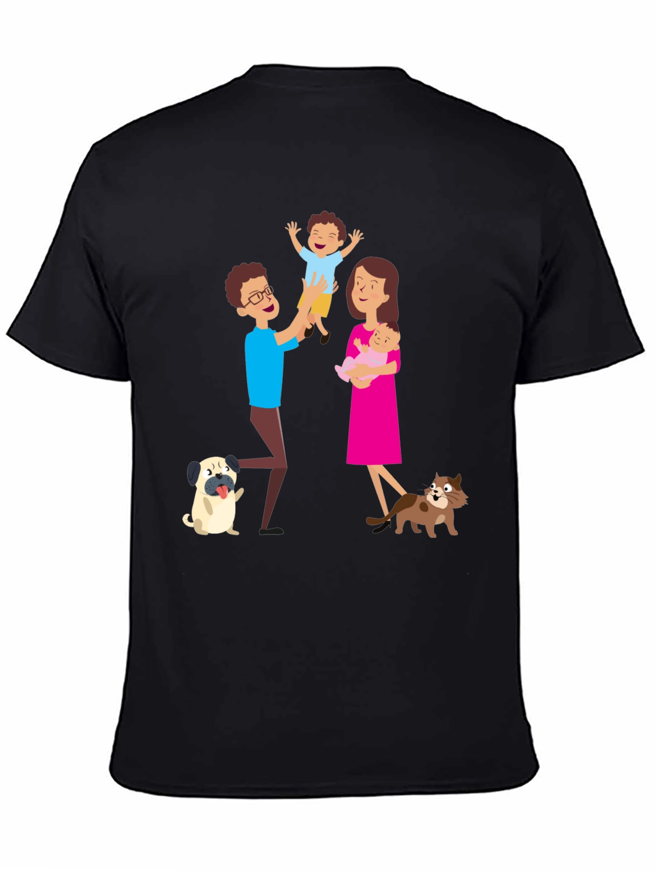 Black Cartoon Family Graphic Tee - Father's Day Gift view 4