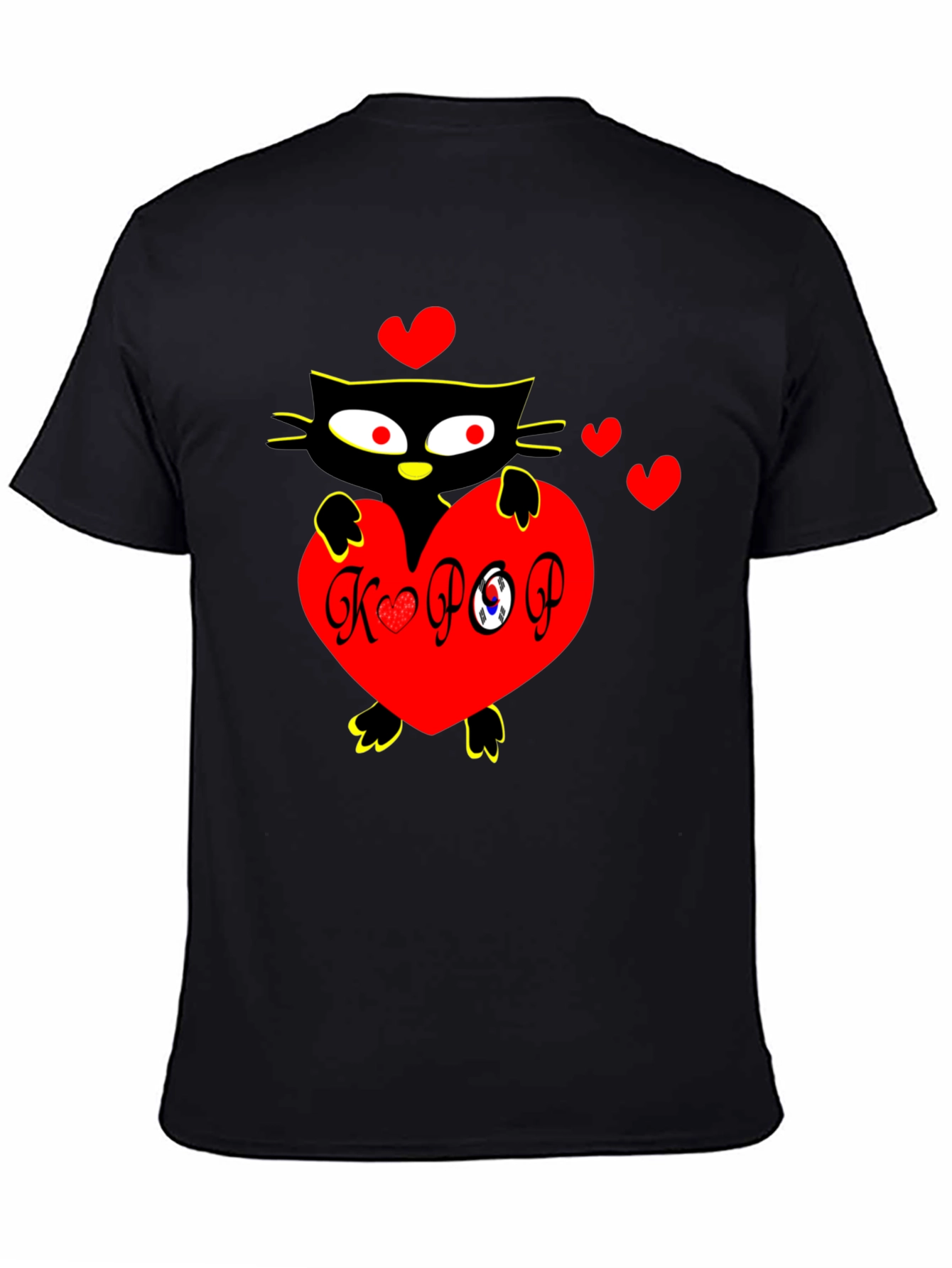 Black K-POP Cat Heart Graphic Tee view 4