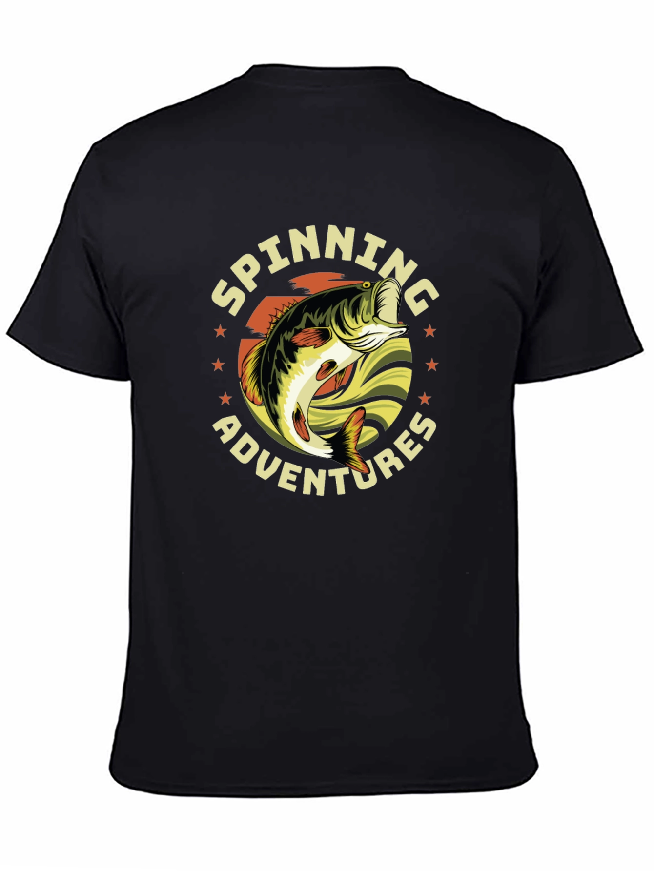 Black Spinning Adventures Fishing T-Shirt view 4