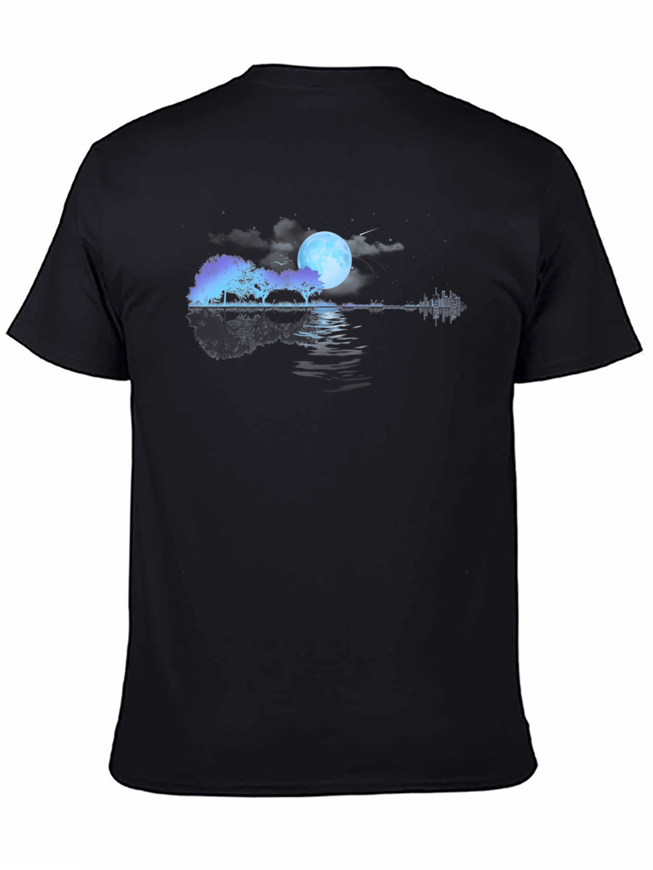Black Moonlit Guitar Lake Black T-Shirt view 4