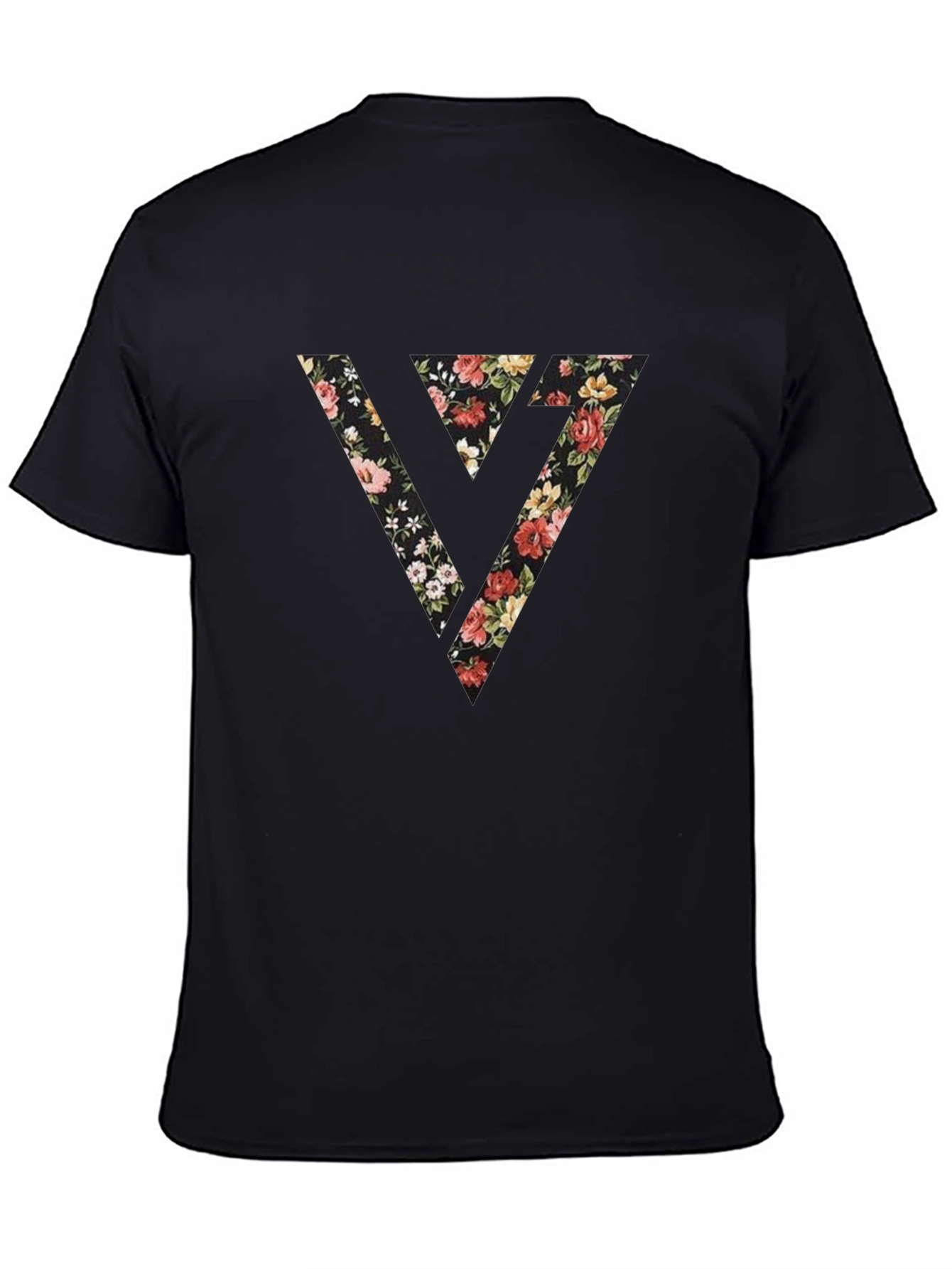 Black Floral Triangle Graphic Black Tee view 4