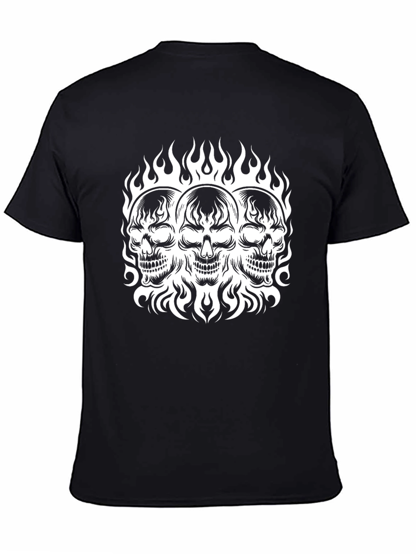 Black Skull Trio Flames T-Shirt - Men's Black Graphic Tee view 4
