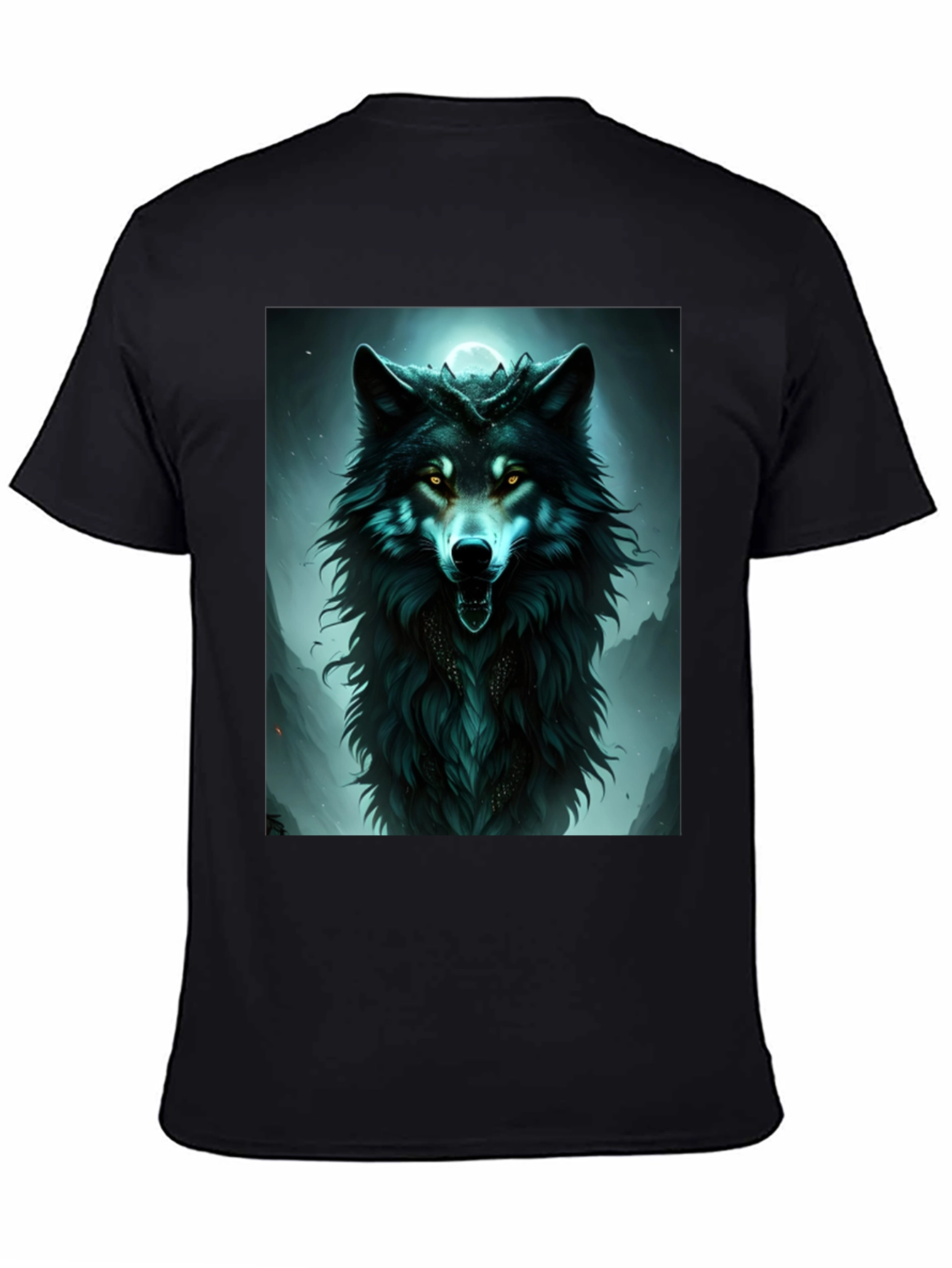 Black Mystic Wolf Graphic Tee - Black Cotton Comfort view 4