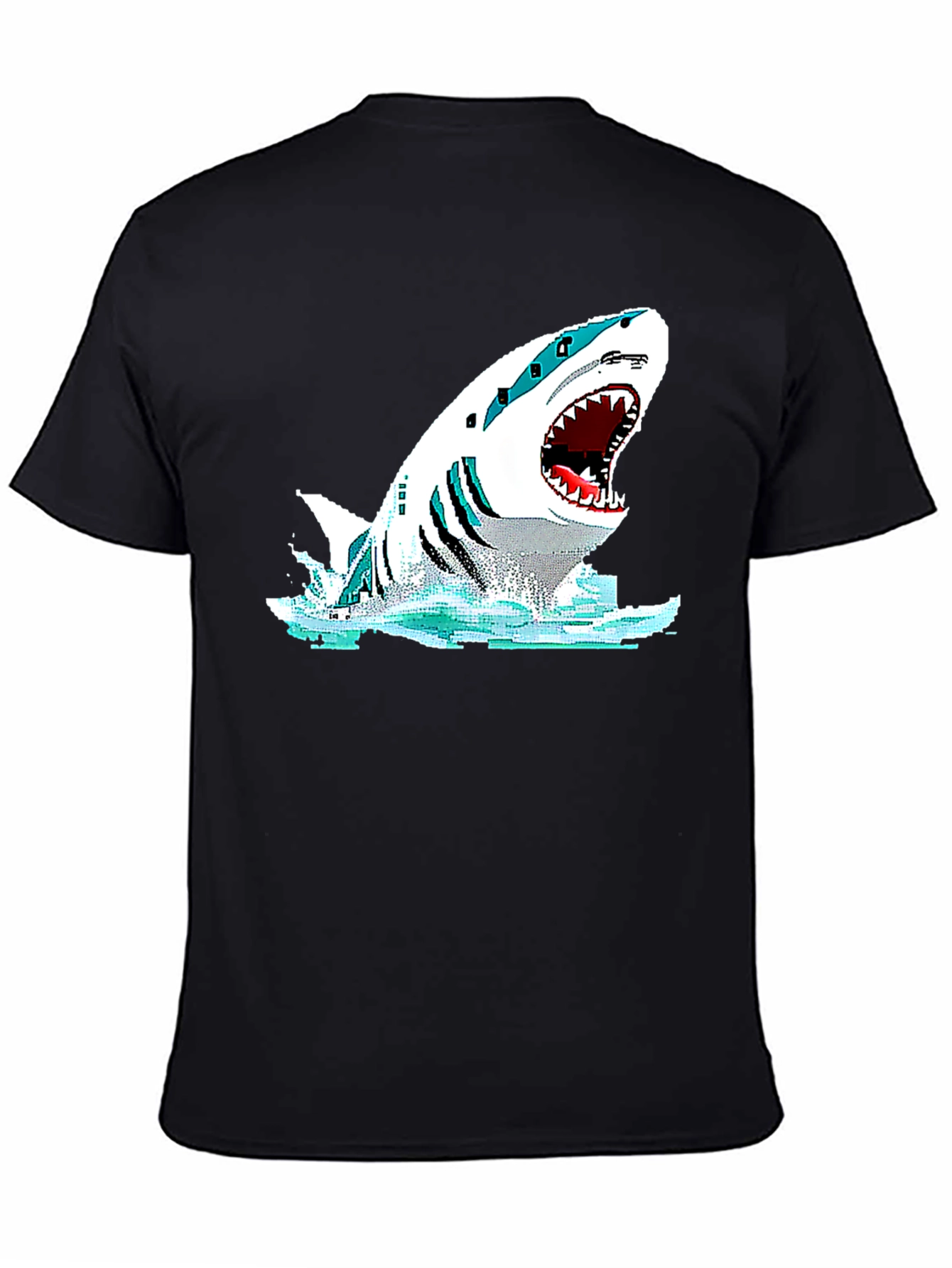 Shark Graphic Black T-Shirt - Pixelated Design - 4