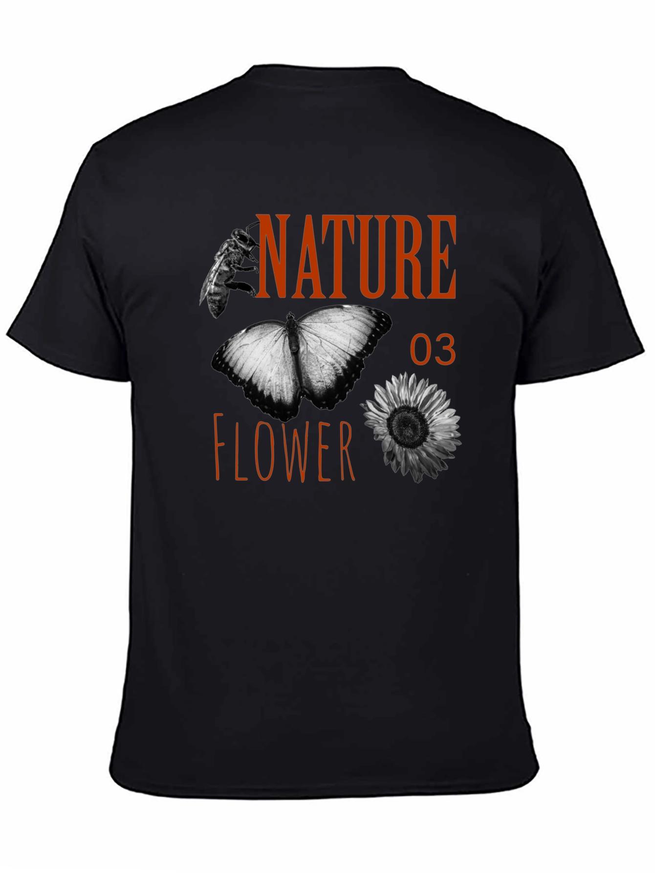 Black Nature Flower Graphic Tee - Black Cotton Blend view 4
