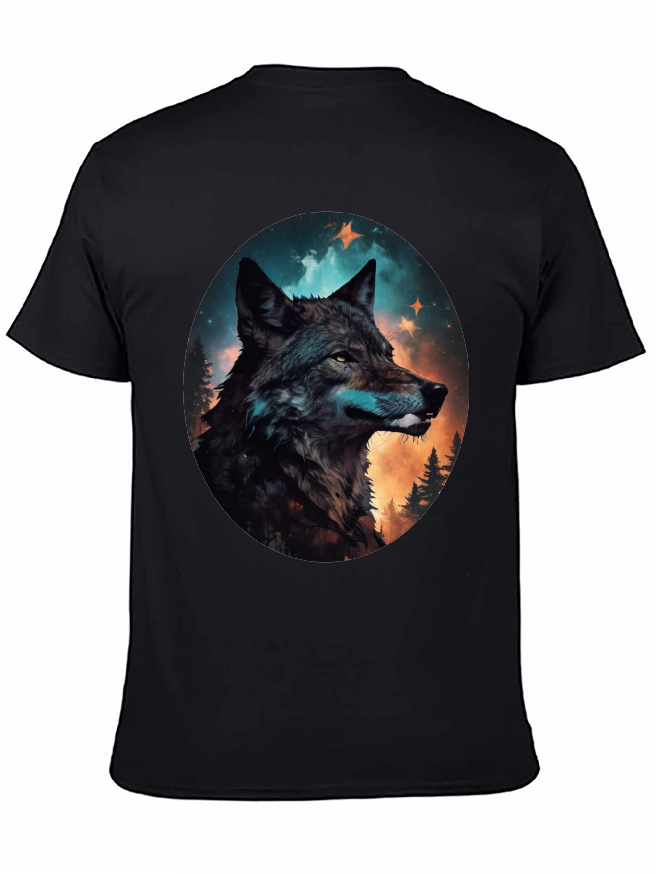 Black Wolf Graphic Print Crew Neck T-Shirt view 4
