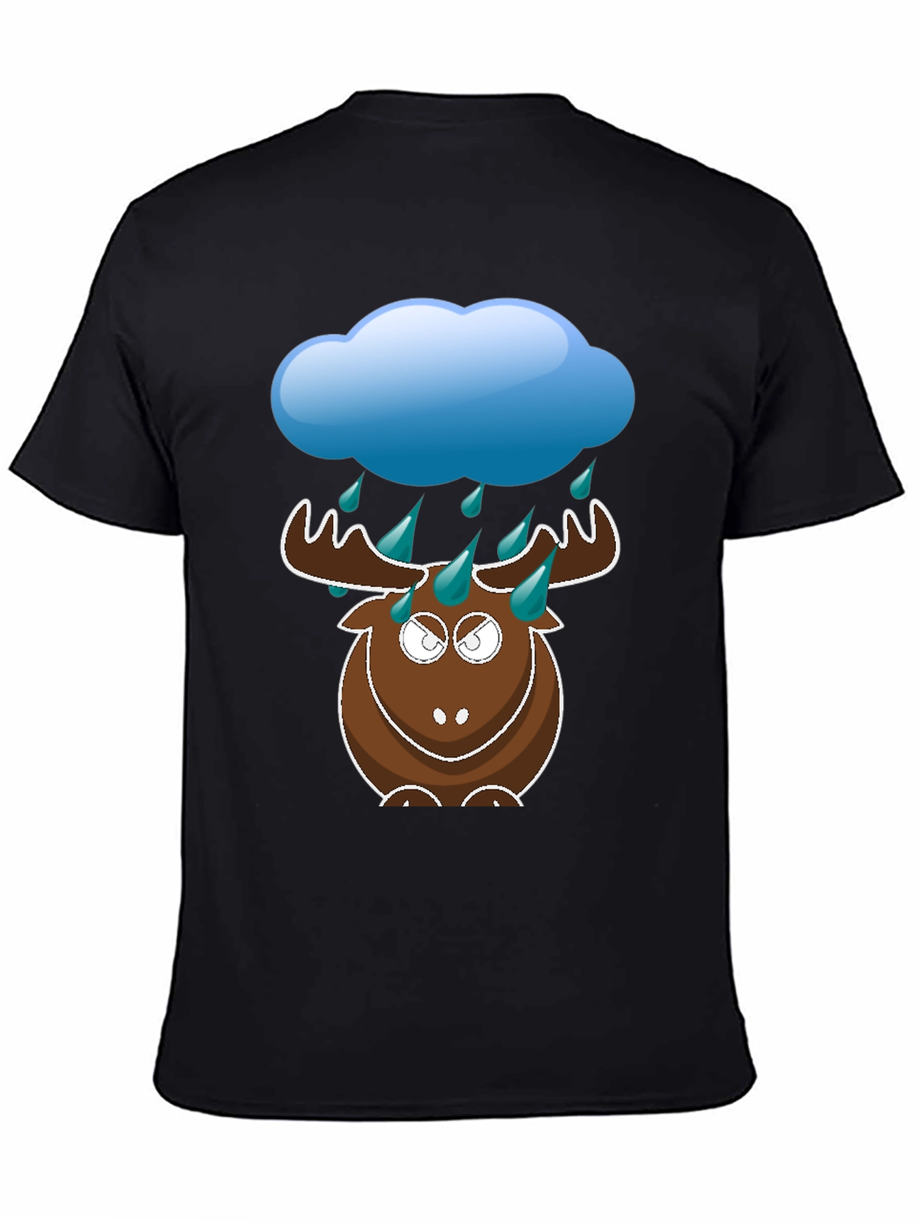 Black Humorous Rainy Moose Black T-Shirt view 4