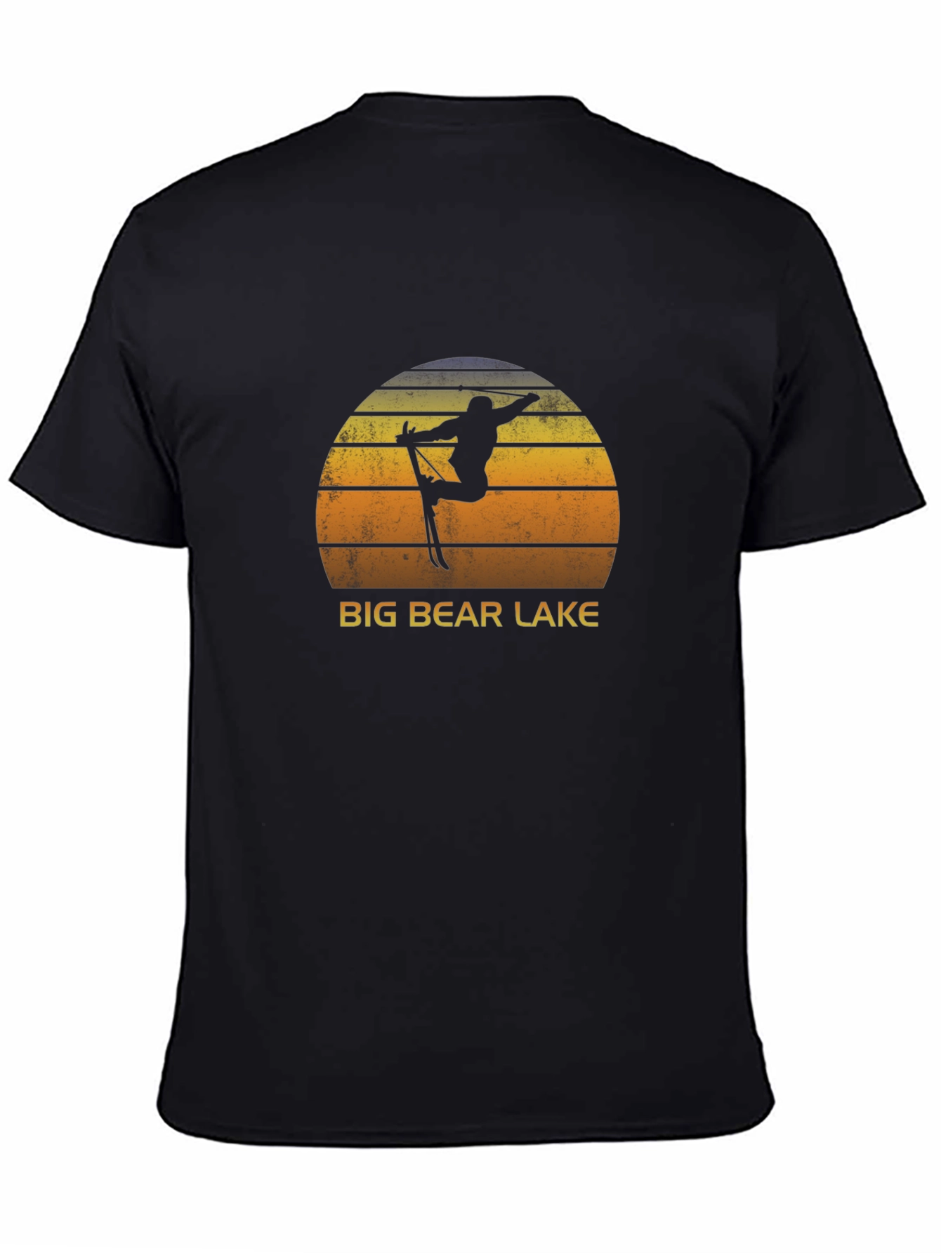 Black Big Bear Lake Sunset Ski T-Shirt - Retro Style view 4