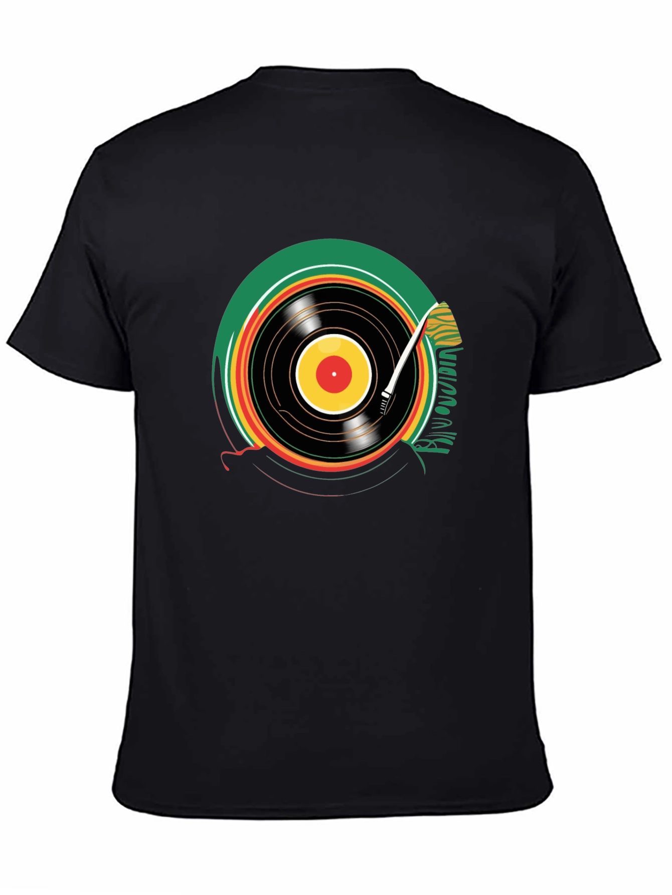 Black Vinyl Record Graphic T-Shirt - Black Crew Neck Tee view 4