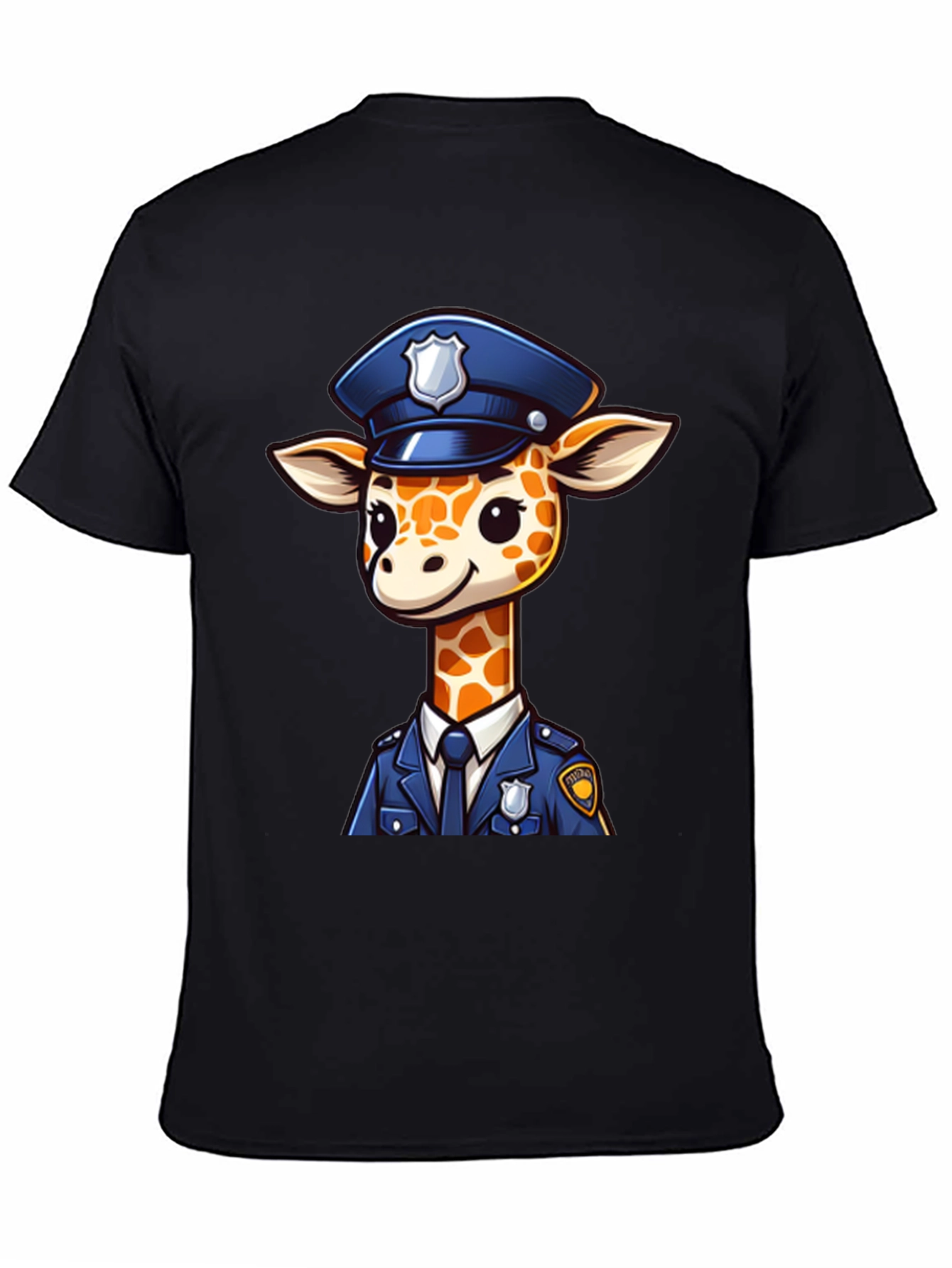 Black Giraffe Police Officer Black T-Shirt view 4