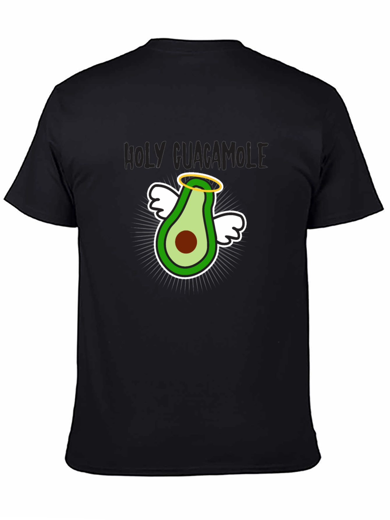 Black Holy Guacamole T-Shirt - Funny Avocado Angel Graphic Tee view 4