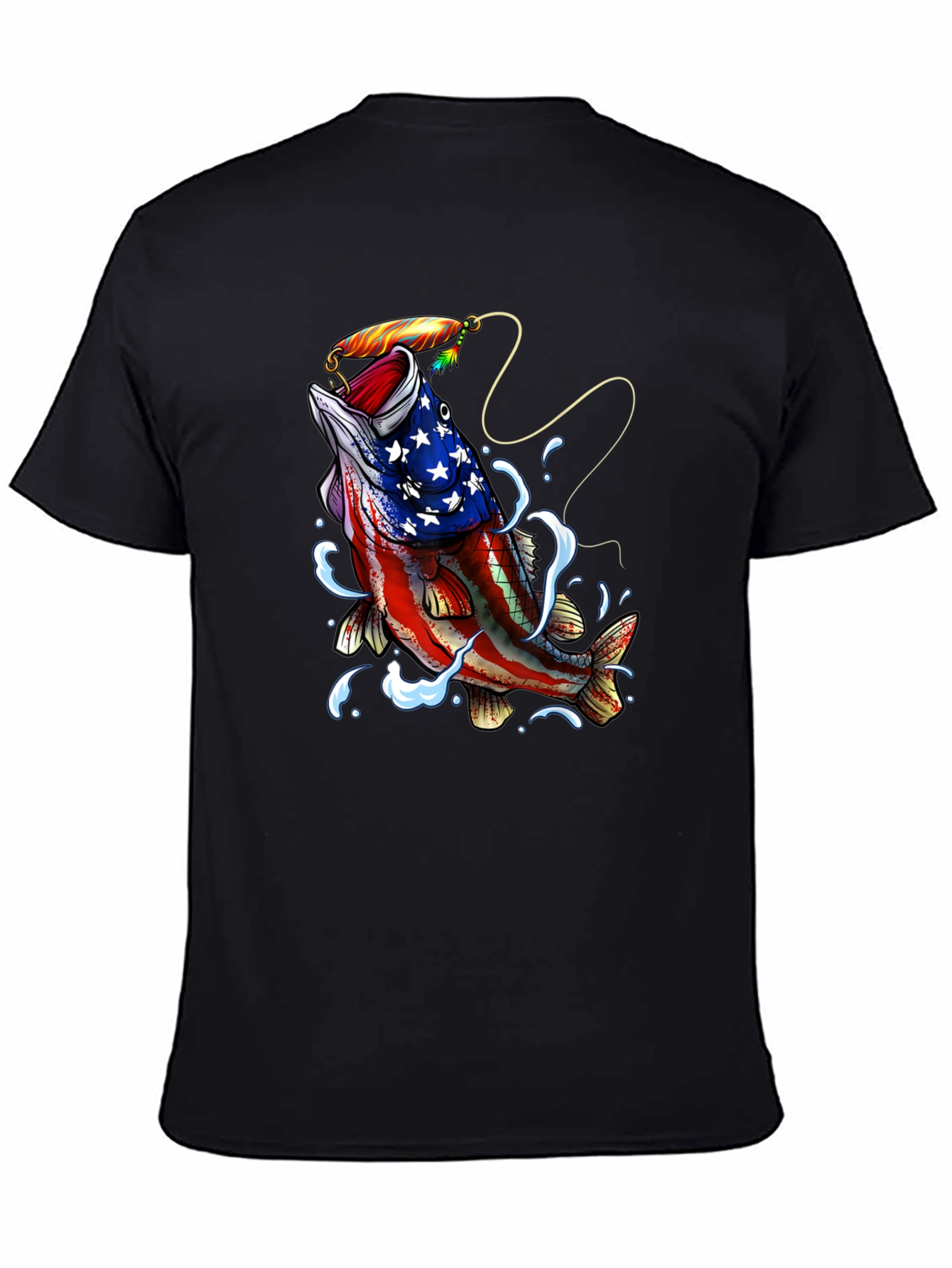 Black American Flag Bass Fishing Graphic T-Shirt view 4