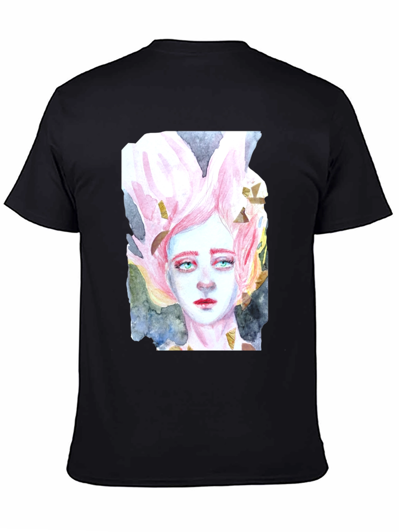 Black Watercolor Portrait Graphic T-Shirt view 4