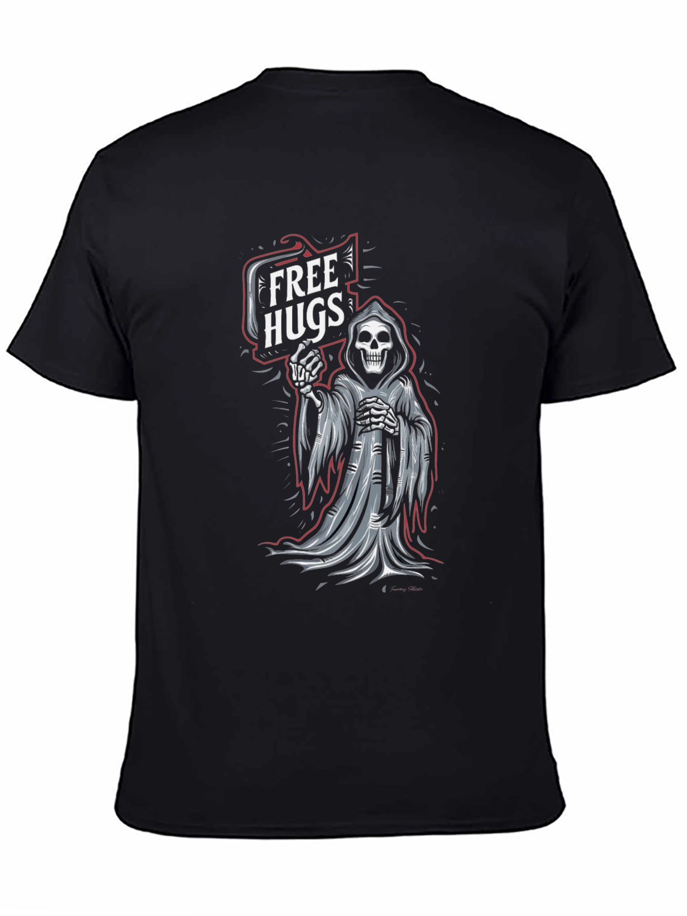 Black Free Hugs Grim Reaper Graphic T-Shirt - Black view 4