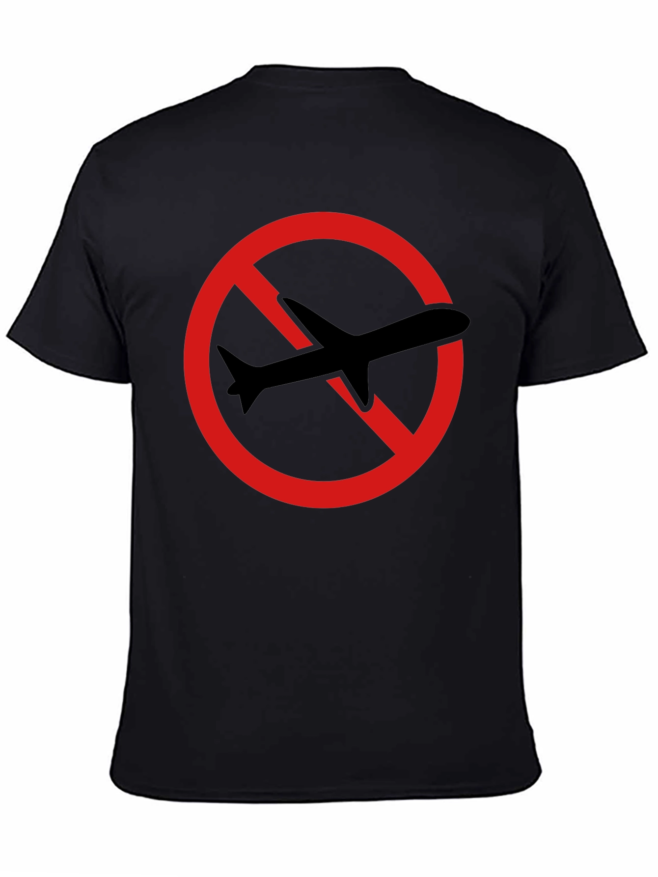 Black No Flying T-Shirt - Black Cotton Tee with Airplane Graphic view 4
