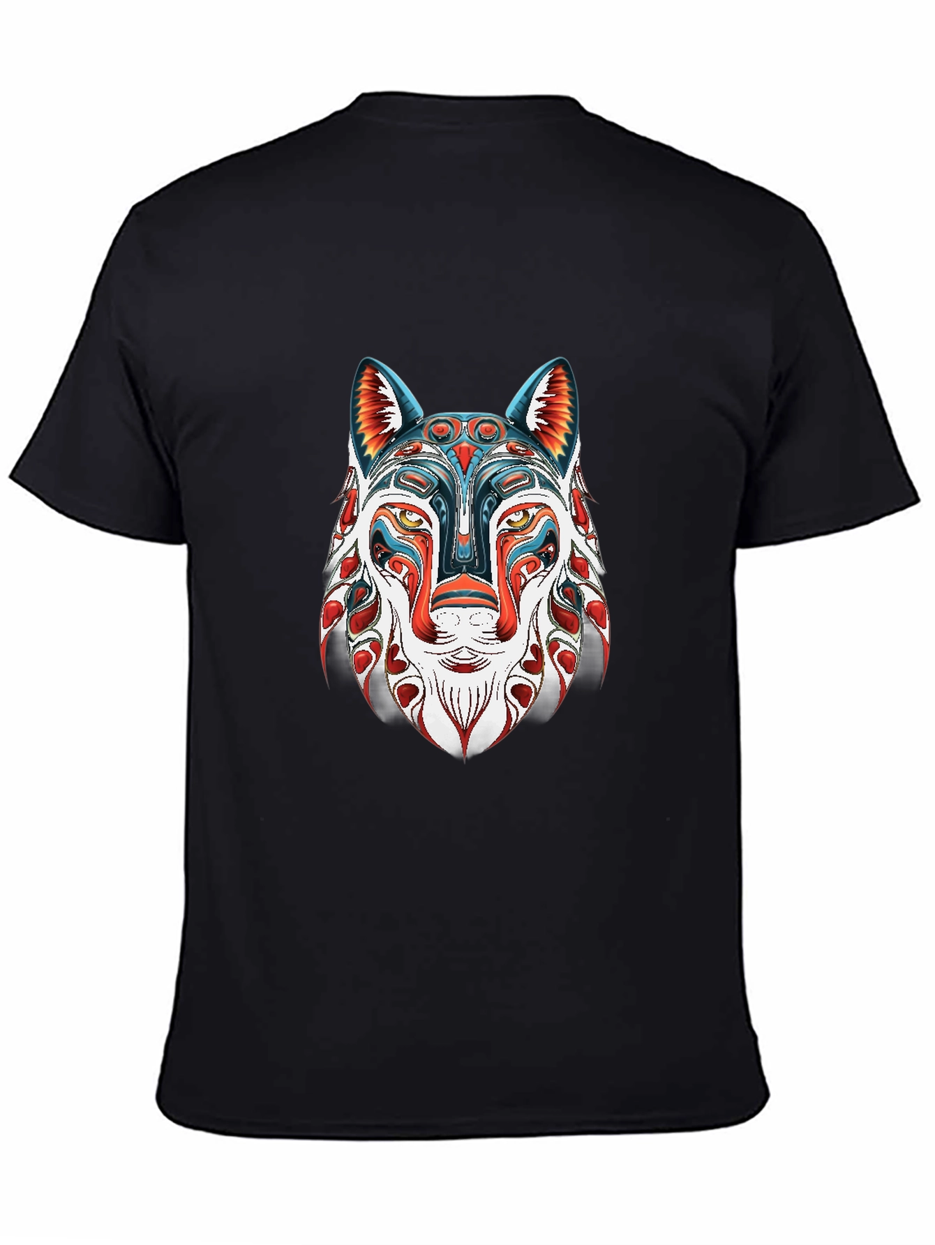 Black Abstract Wolf Graphic Black T-Shirt view 4