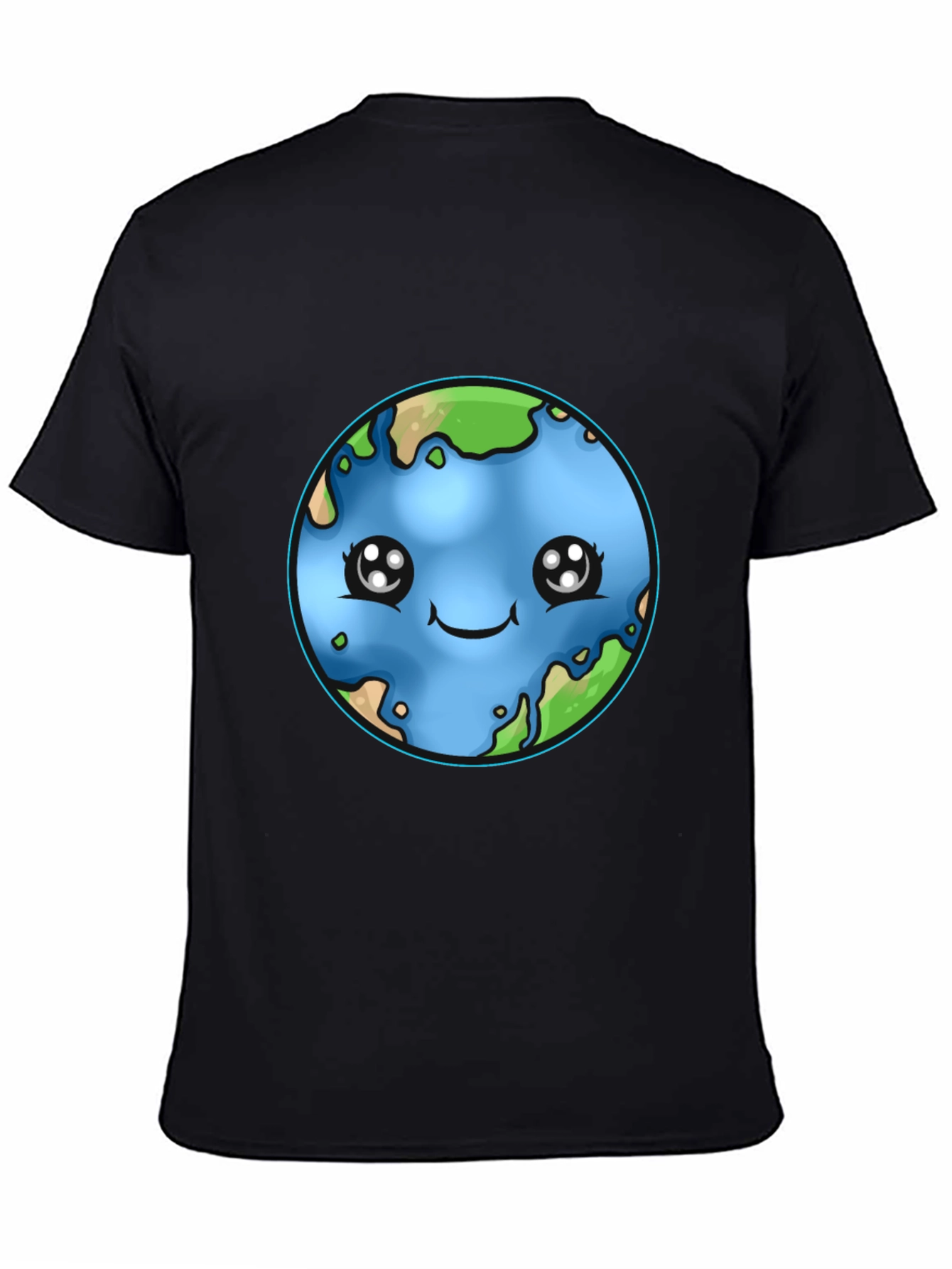 Black Cute Earth Kawaii T-Shirt view 4
