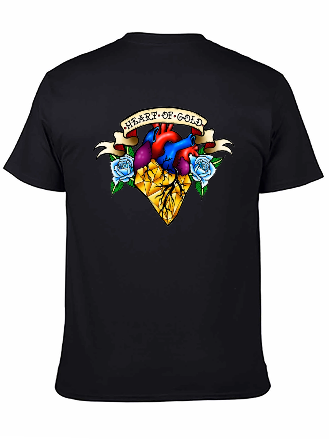 Black Heart of Gold Graphic T-Shirt - Unique Tattoo Style Design view 4